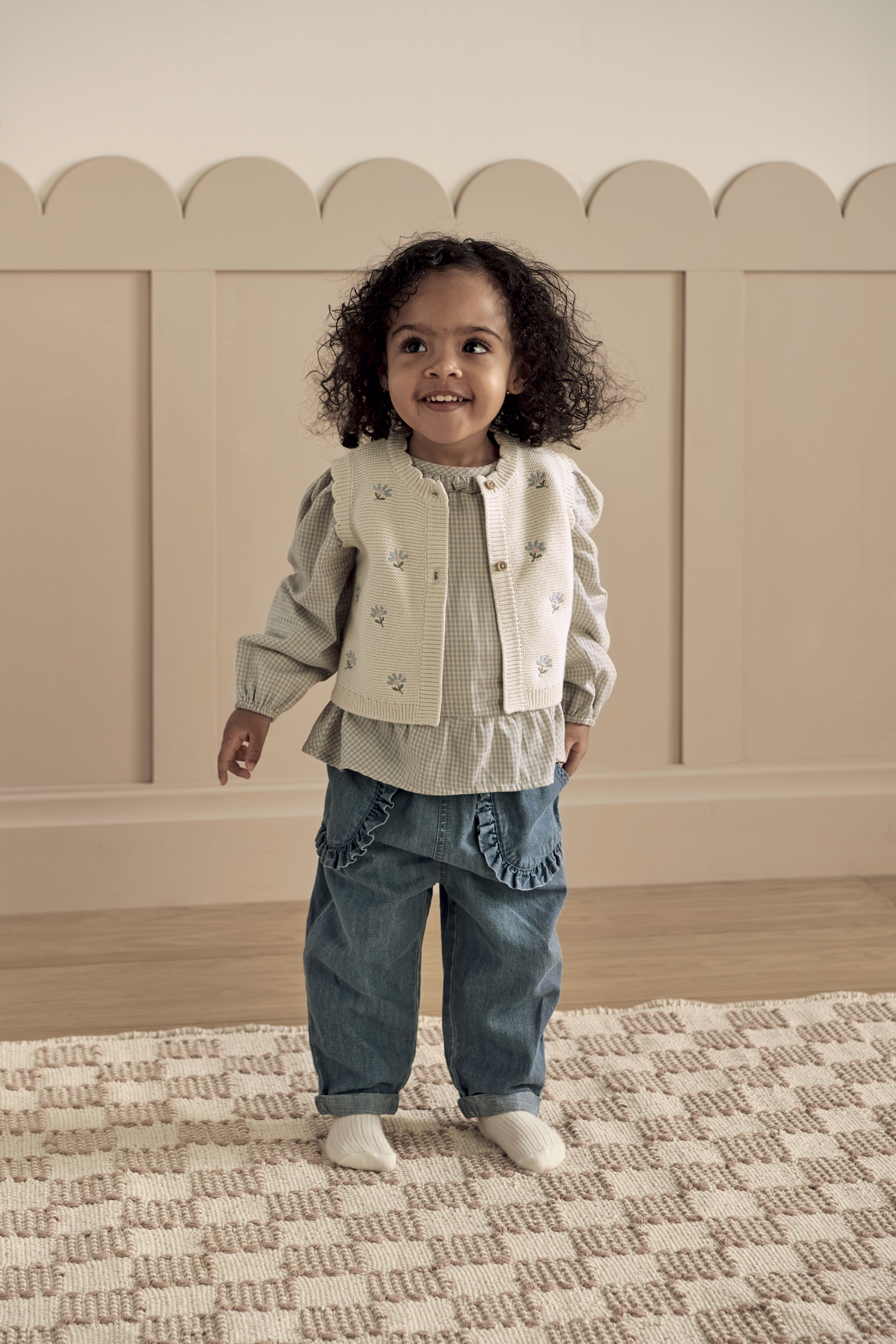 طقم فيست مسنوج وبلوزة للبنات، قطعتين image number 1