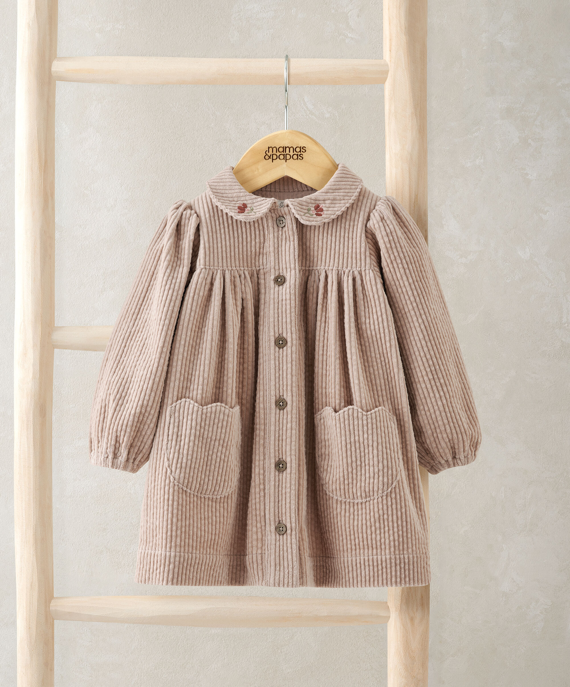 فستان بياقة قطن مخملي مضلع image number 1