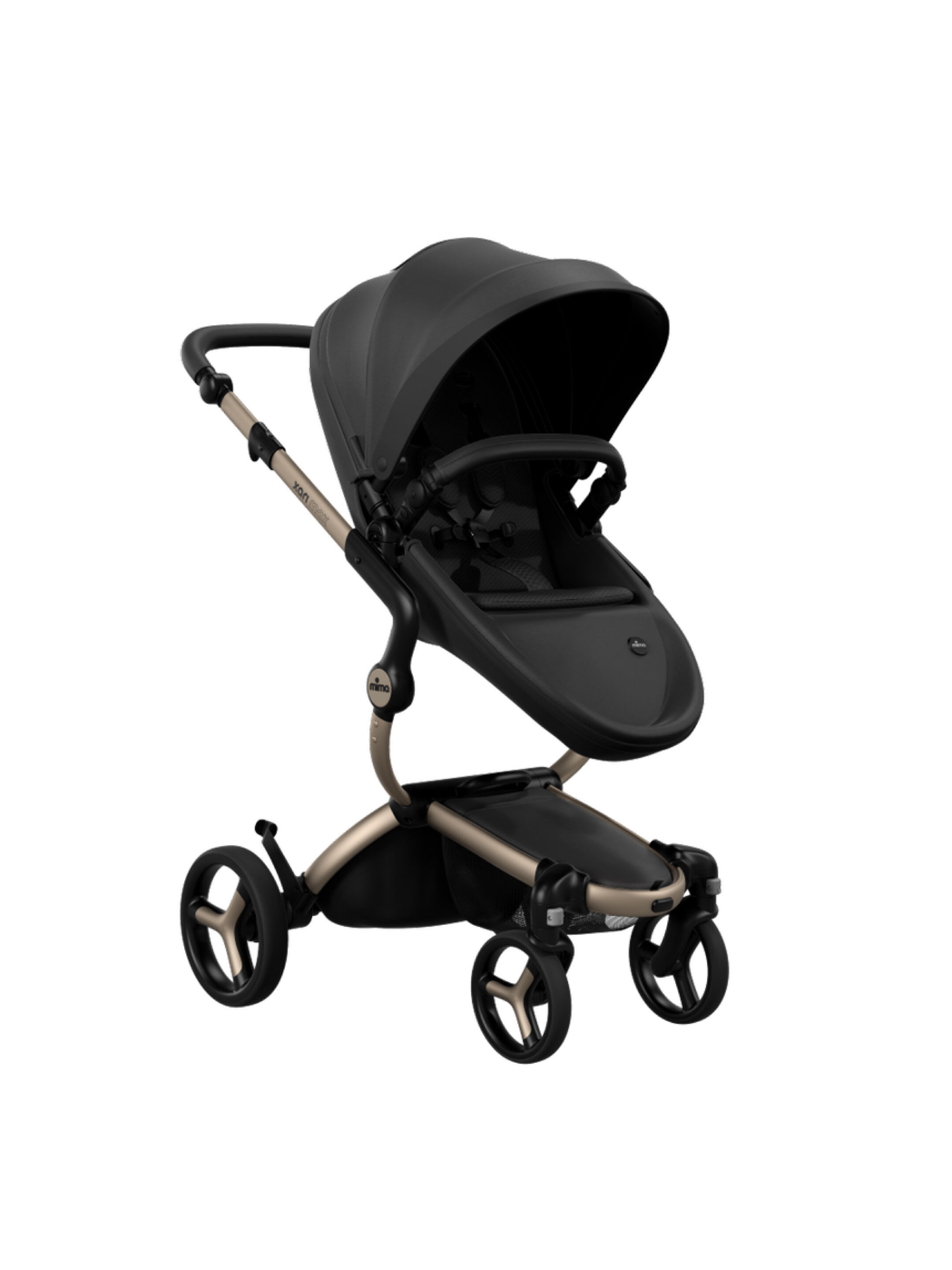 طقم هيكل زاري ماكس بيج ذهبي ومقعد عربة أطفال أسود ومجموعة مقعد عربة أطفال لحديثي الولادة أسود image number 1