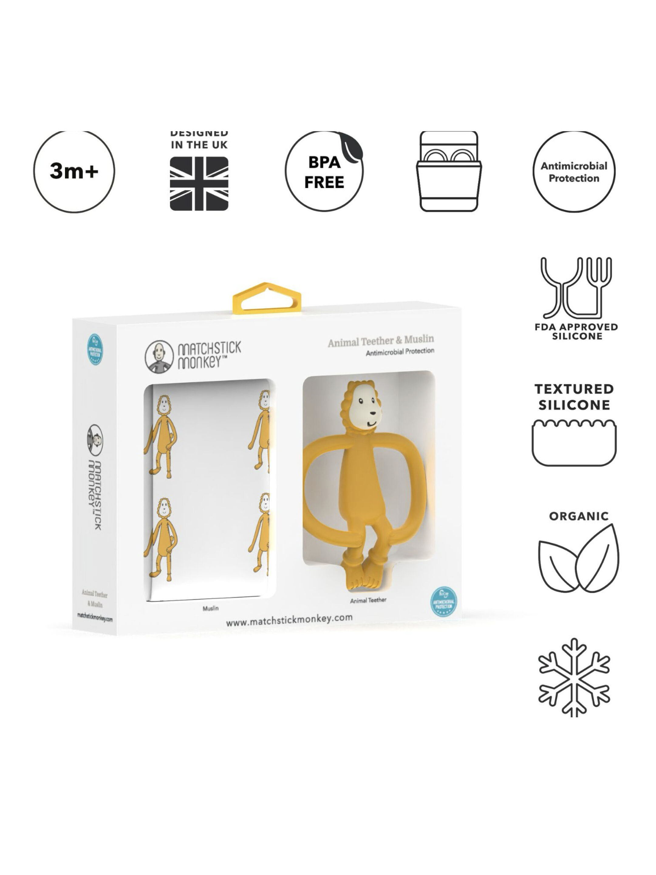 مجموعة هدايا من حلقة تسنين ومربع موسلين من ماتشستيك مونكي - تصميم زرافة image number 1