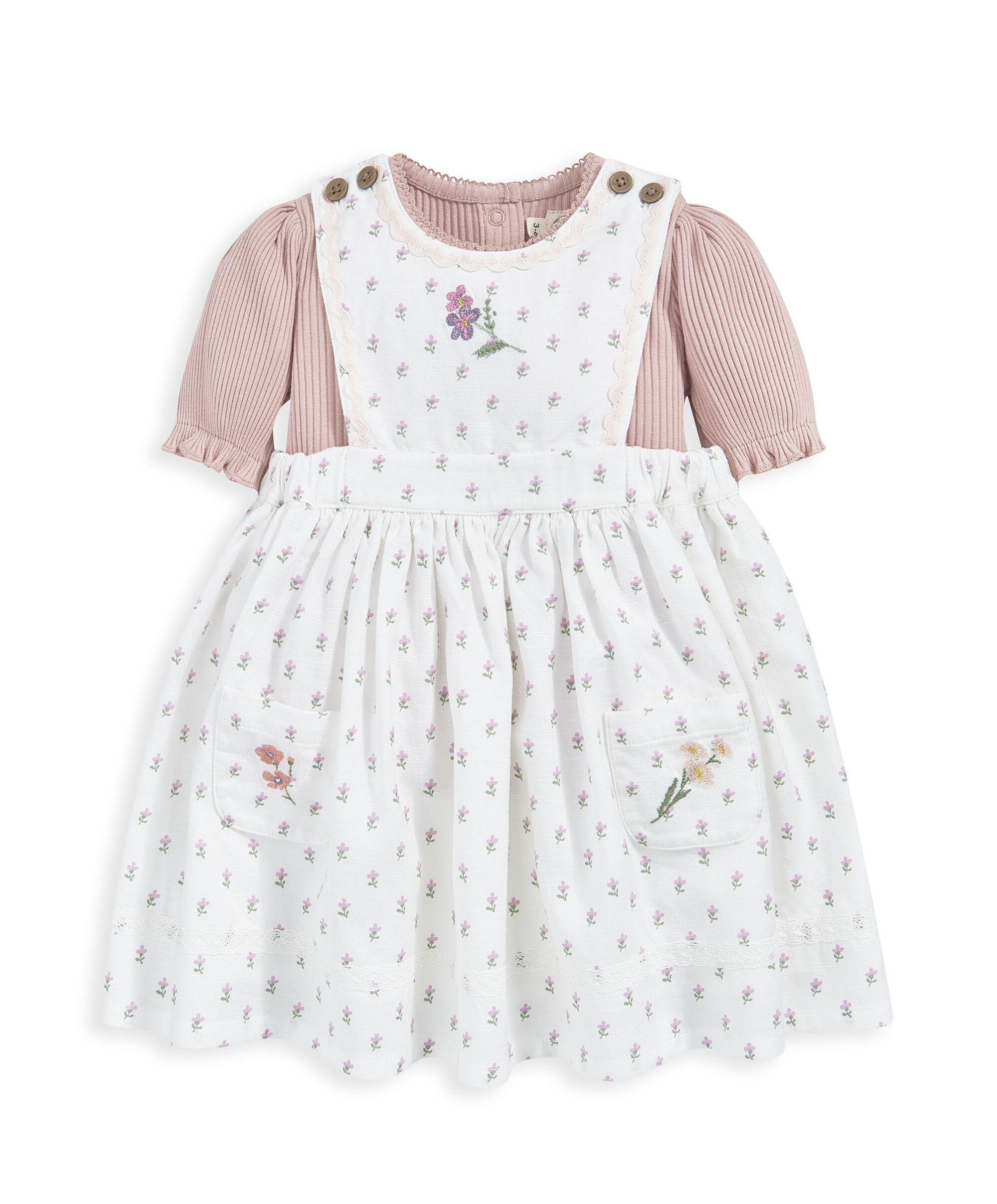 طقم فستان بتصميم مريلة وتي شيرت image number 2