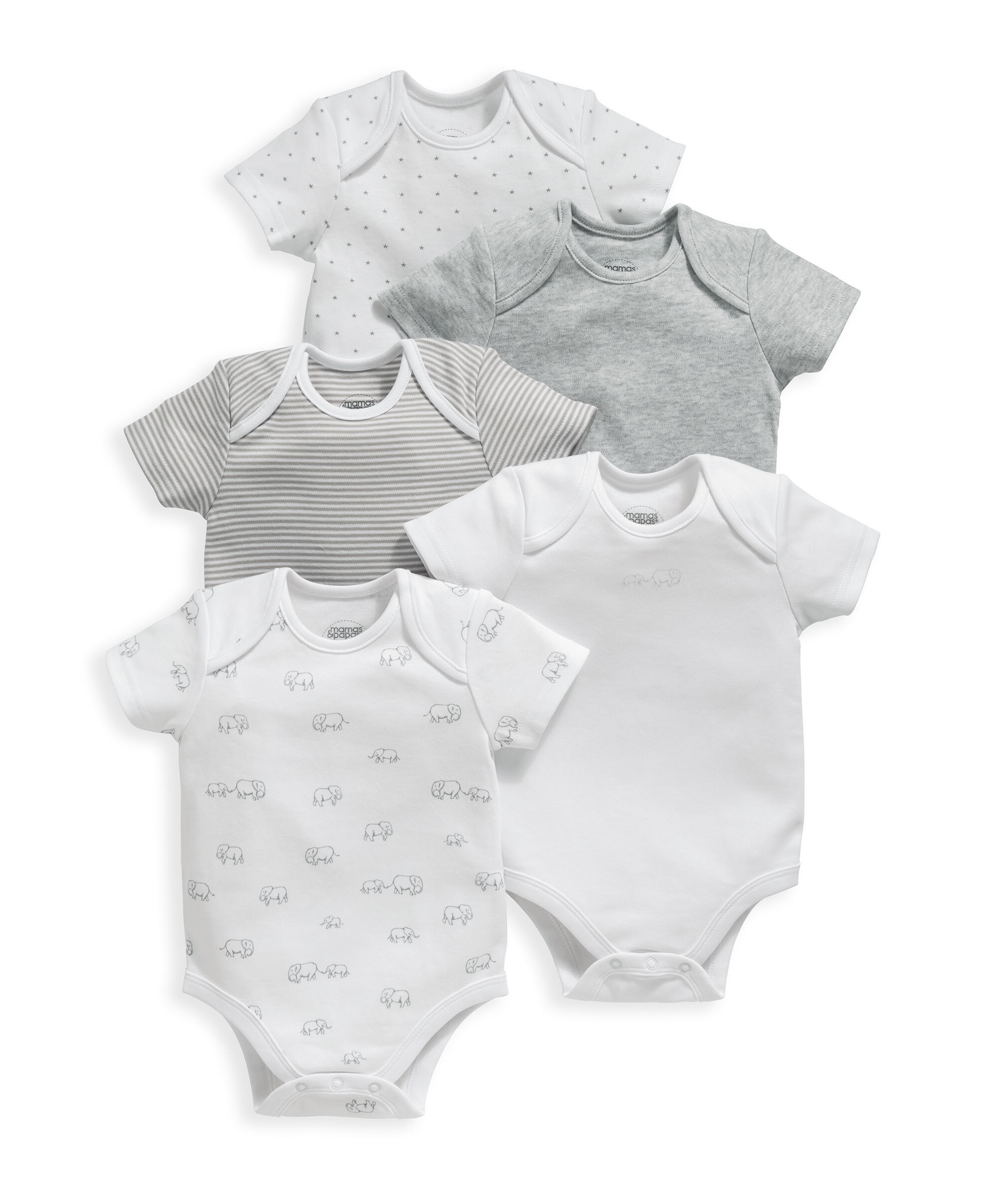 طقم لباس قطعة واحدة بأكمام قصيرة ونقشة فيل - 5 قطع image number 1