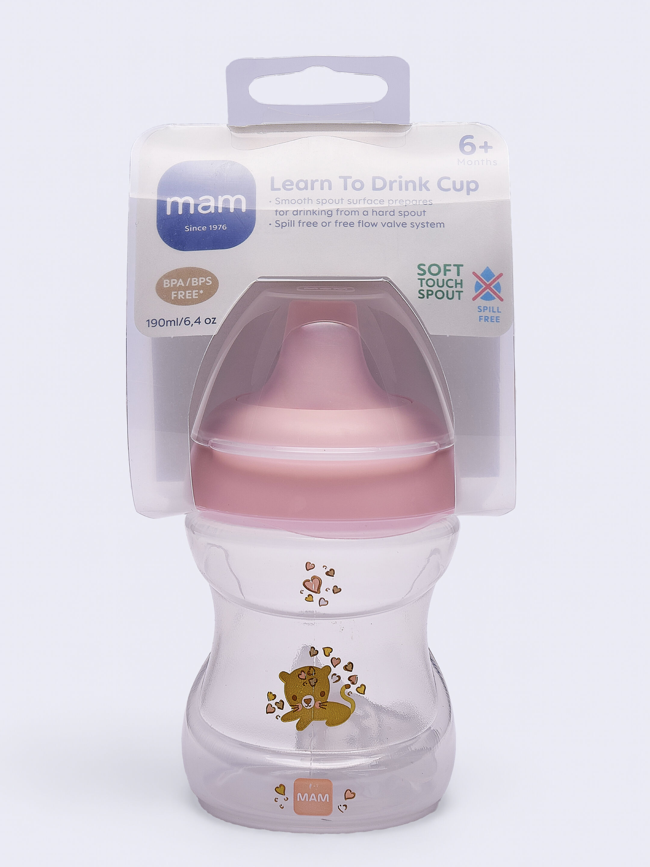 كوب مام بيبي لتعليم الشرب للأطفال سيليكون - 6 أشهر فما فوق | بطبعة حيوانات برية، وردي - 190 مل - عبوة من قطعة واحدة image number 3