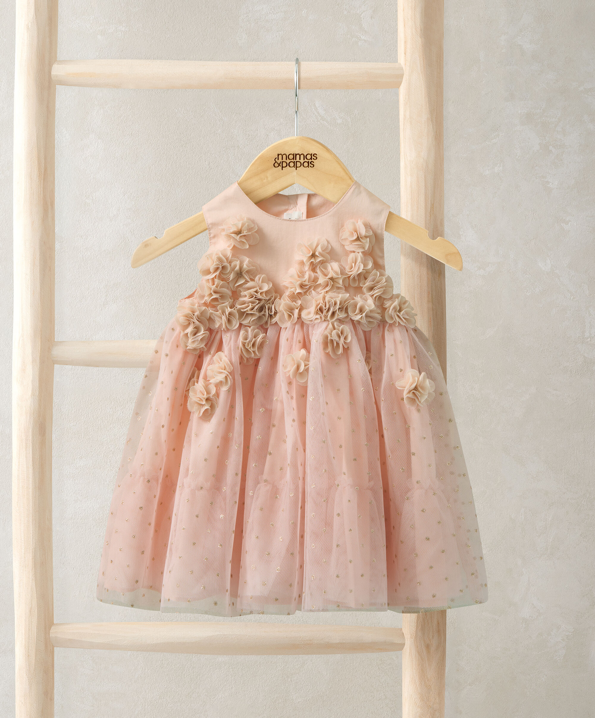 فستان مزين بزهور بارزة الملمس - وردي