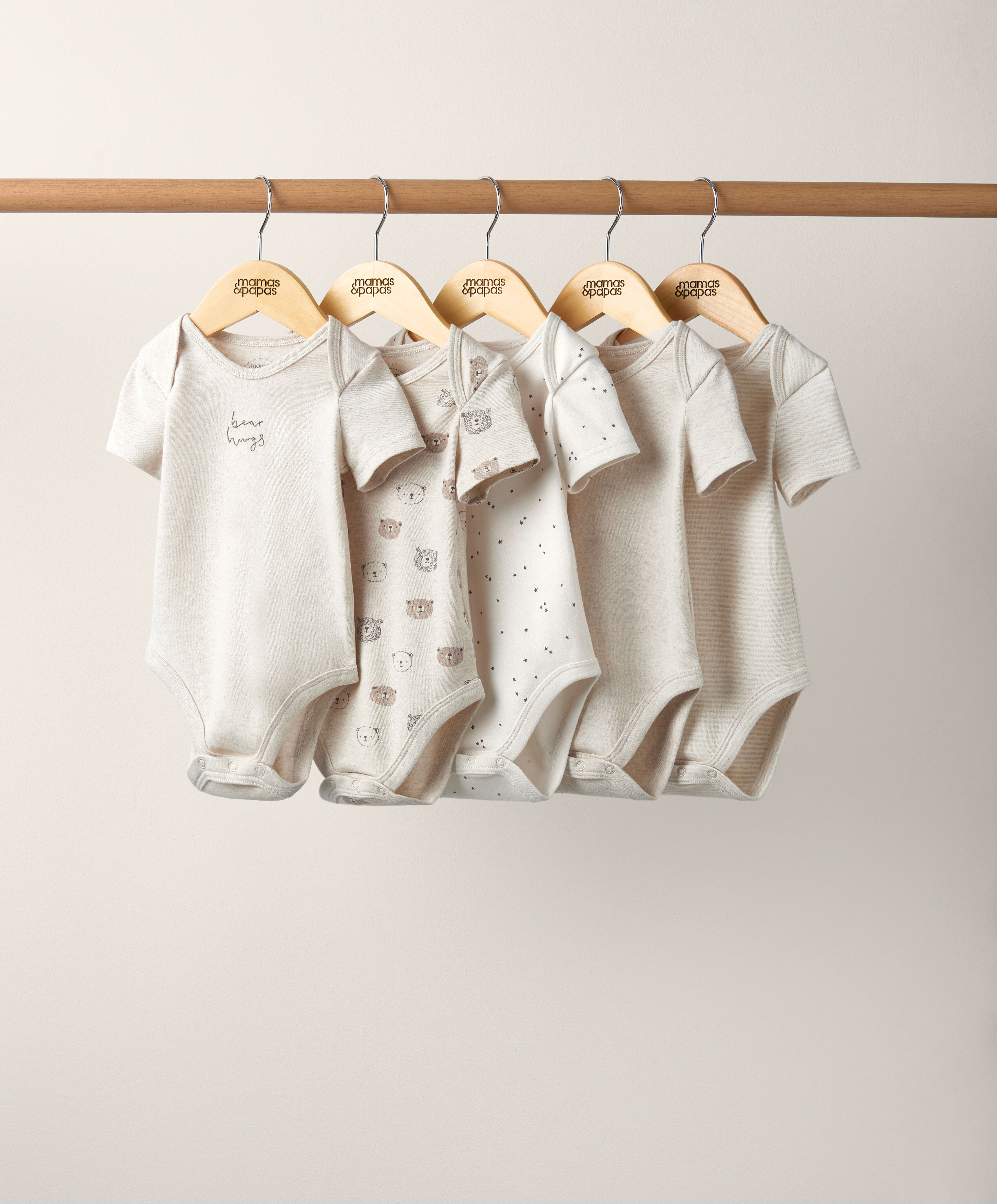 طقم لباس قطعة واحدة بأكمام قصيرة ونقشة دب - 5 قطع image number 3