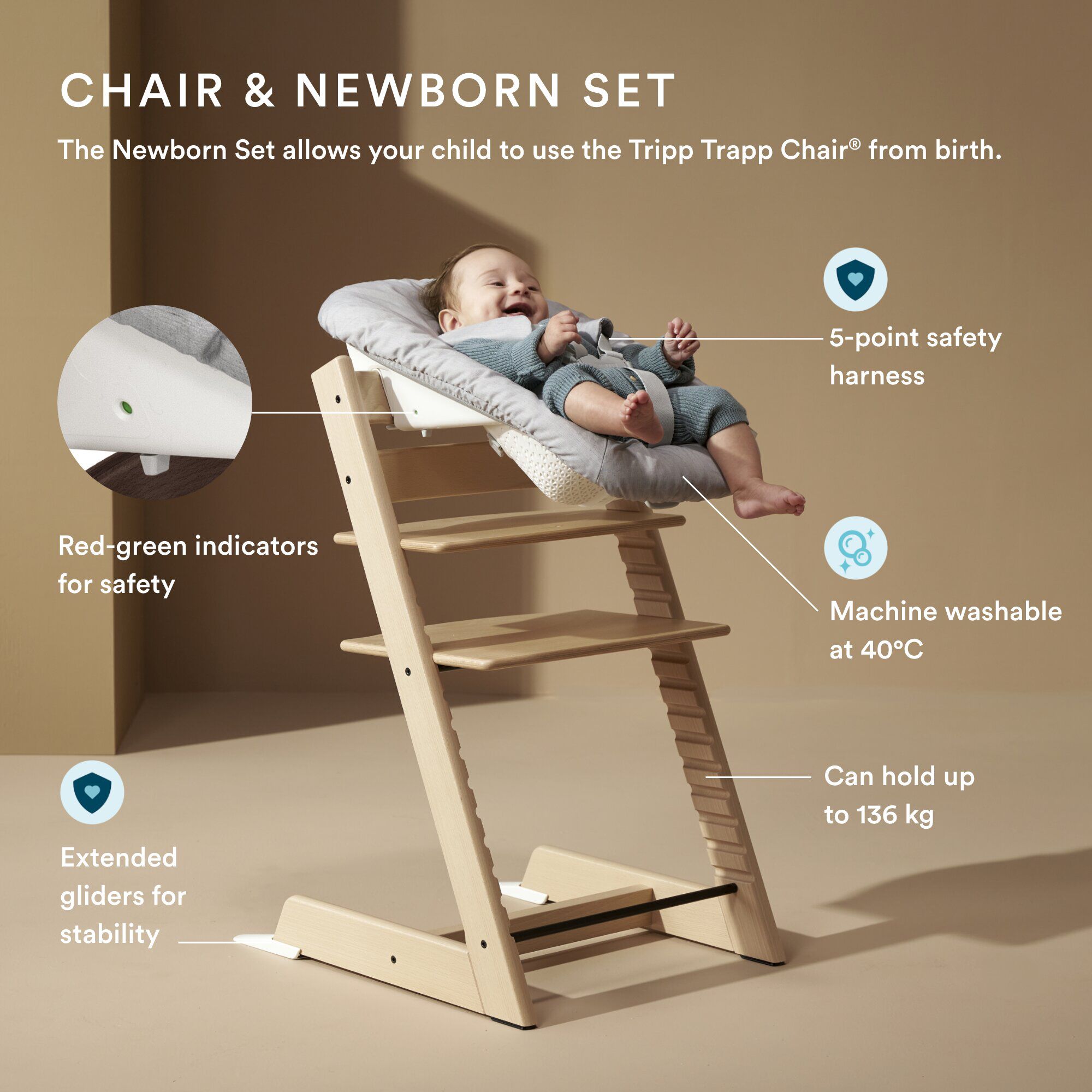 Stokke Tripp Trapp Chair + Baby & Newborn Set Bundle - Serene Pink (3 pieces) image number 3