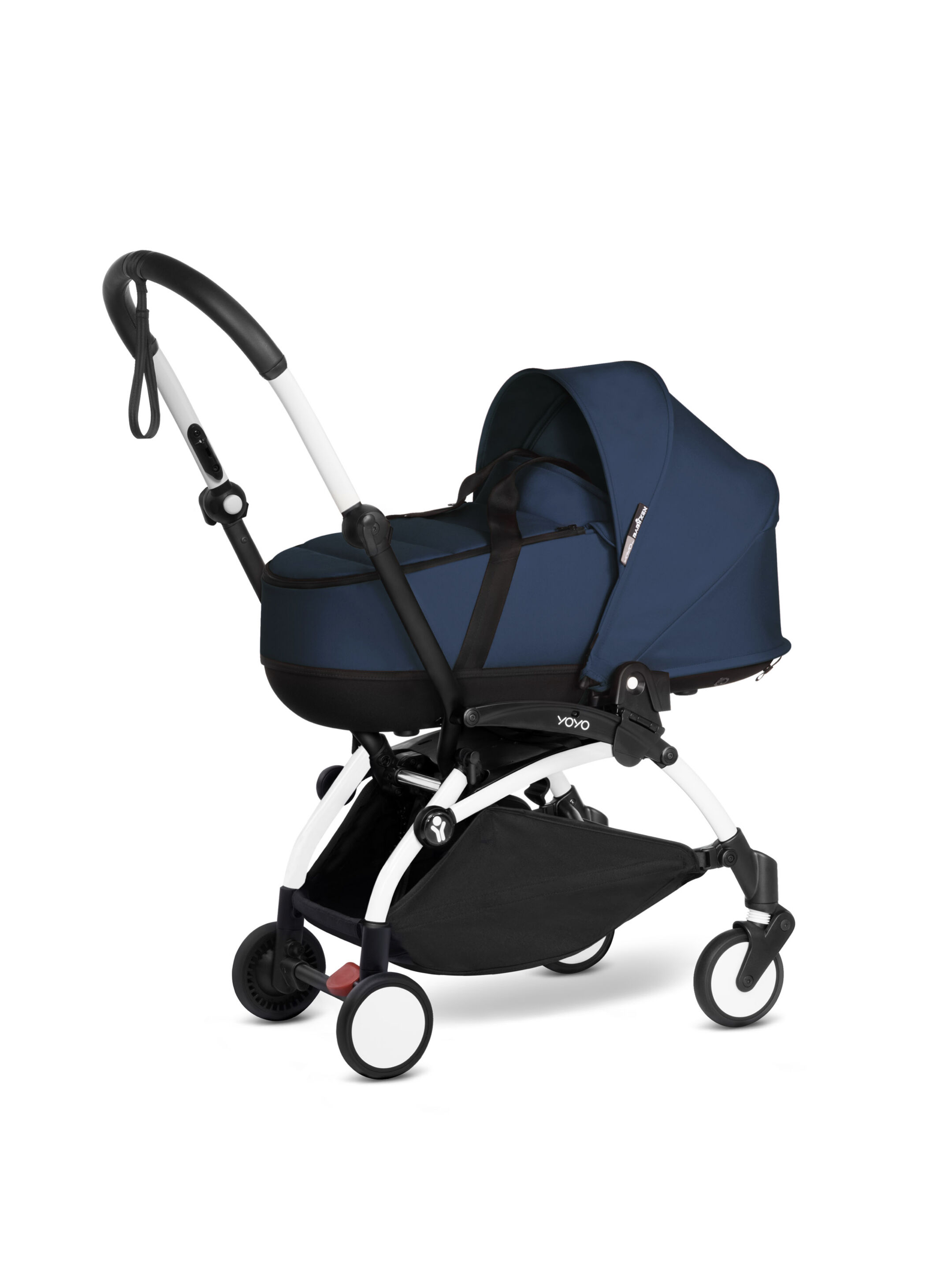 عربة أطفال بيبي زن يويو2 بهيكل أبيض ومهد محمول خفيف أزرق image number 1