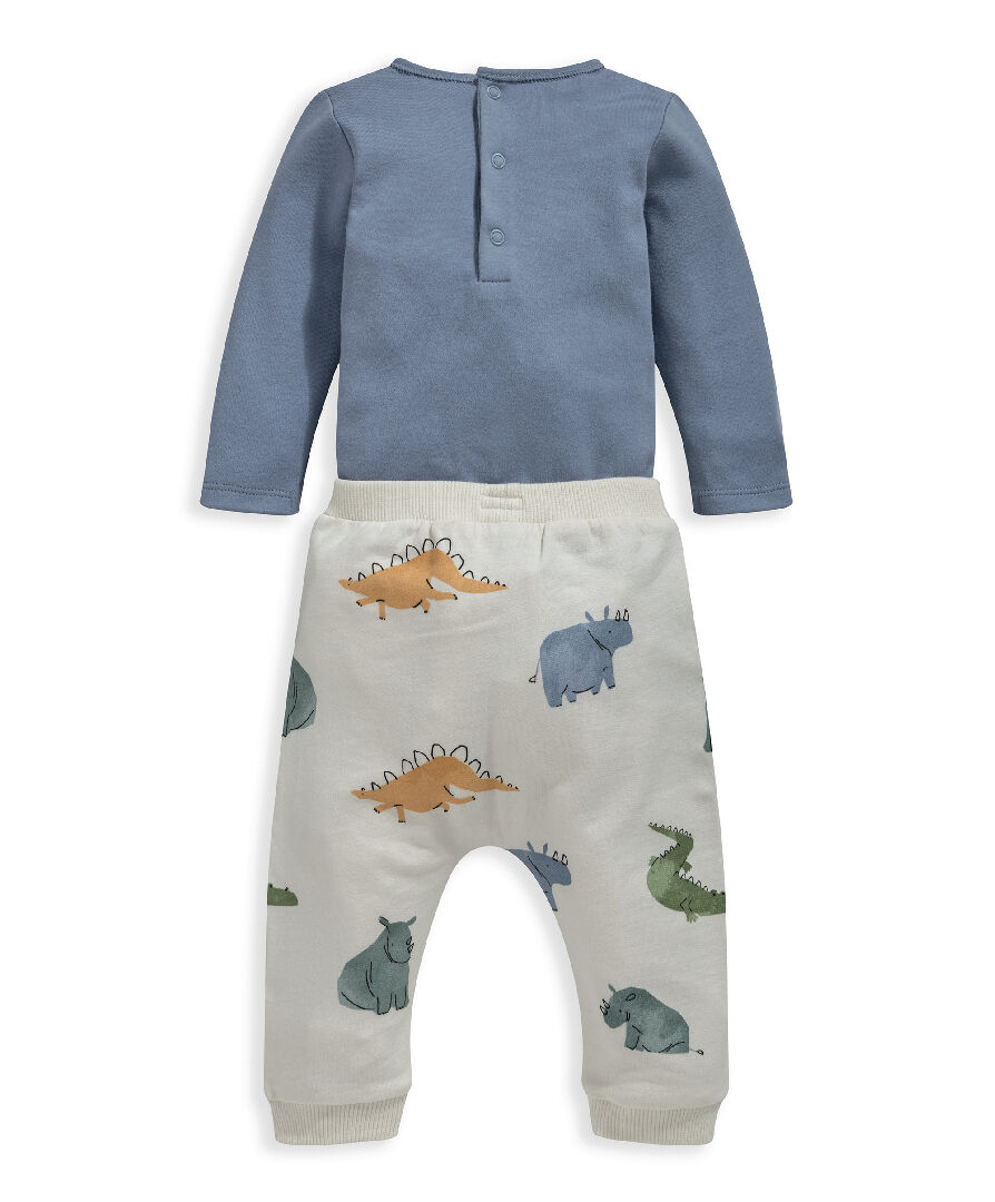 طقم لباس قطعة واحدة بتصميم ملفوف في الأمام وطبعة ديناصور - قطعتان image number 2