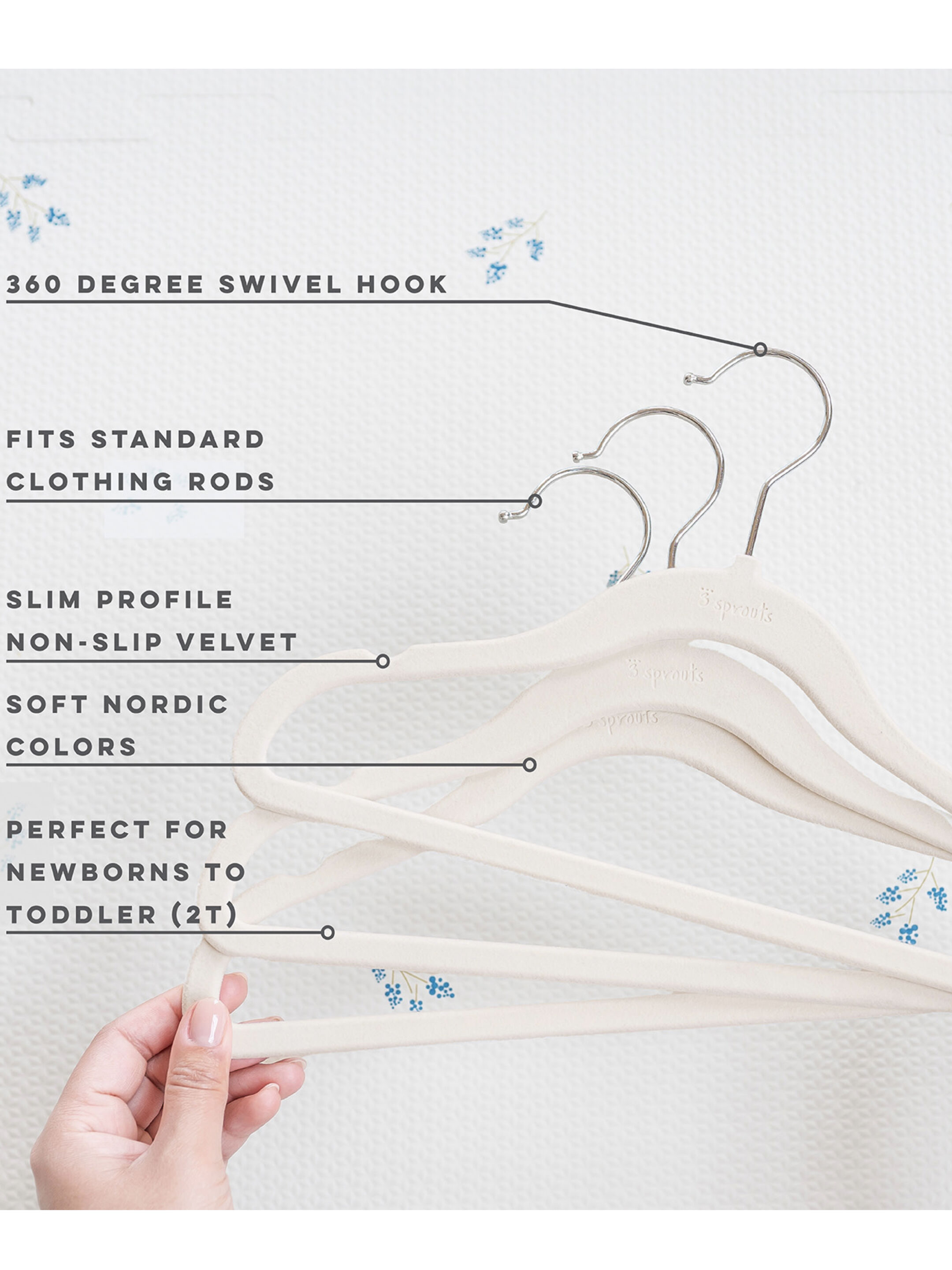 مجموعة علاقات مخمل من 3 سبراوتس بلون أبيض كريمي - 15 قطعة image number 2