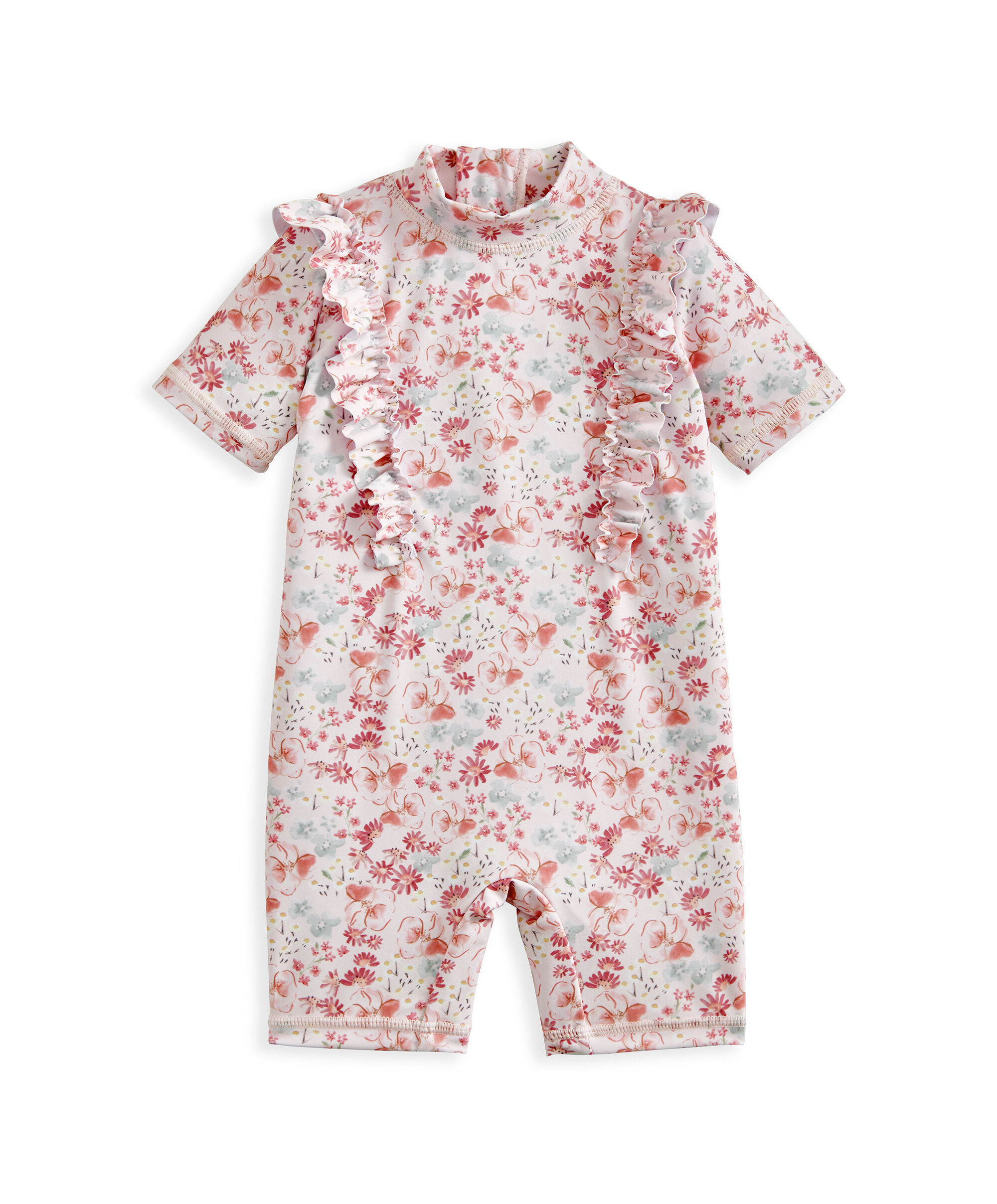 بدلة سباحة بأكمام قصيرة ونقشة زهور image number 2