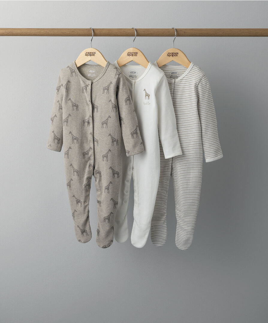 طقم بيجاما قطعة واحدة بنقشة زرافة - 3 قطع image number 1