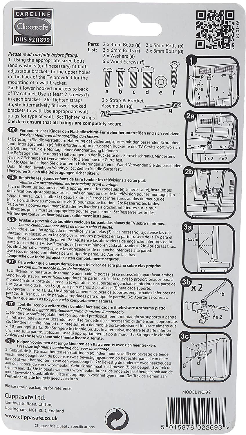 أحزمة حماية التلفاز من السقوط من كليباسيف - أسود image number 2