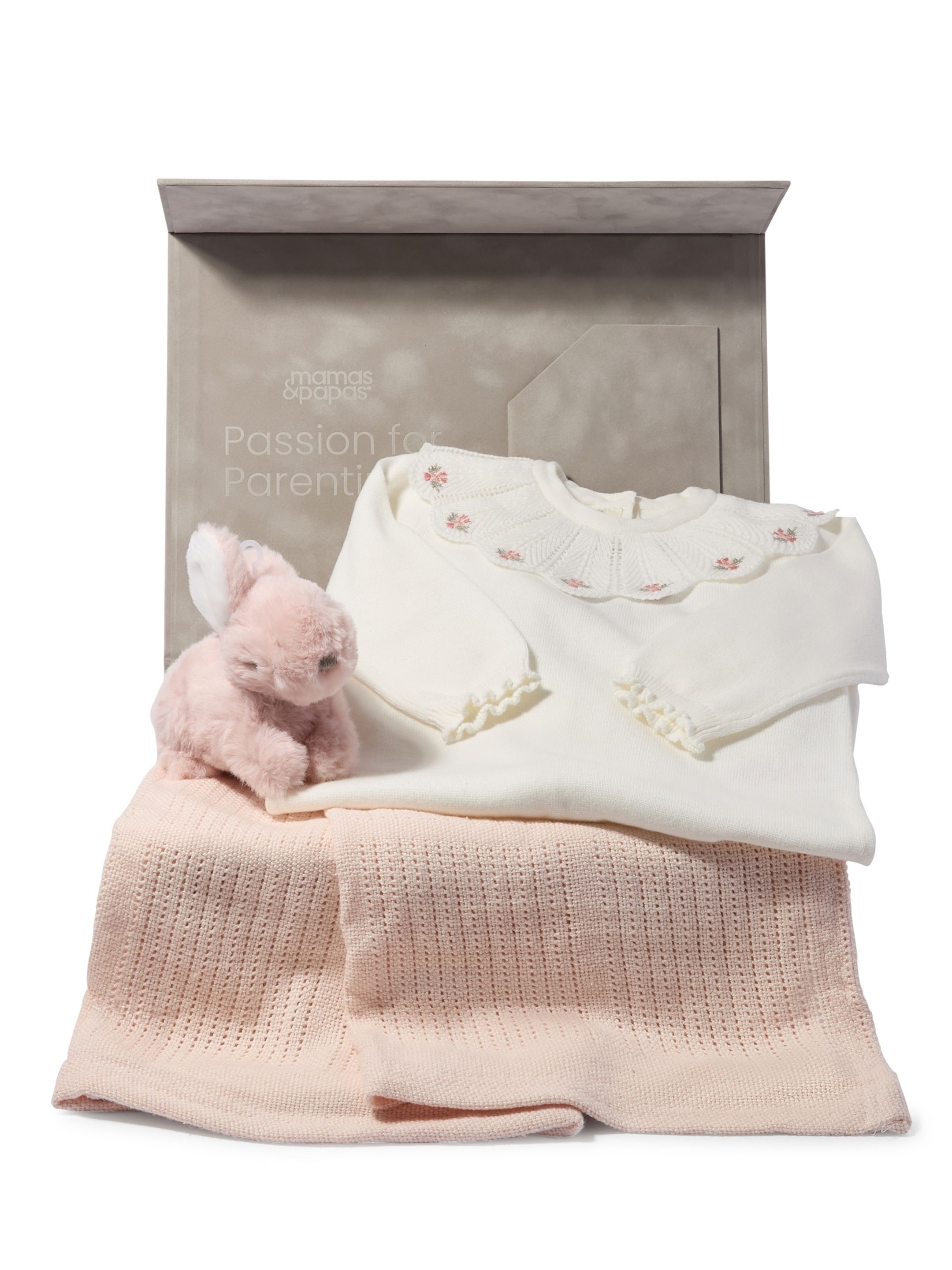Knitted Collar Romper Baby Gift Set with Pink Blanket & Bunny image number 1