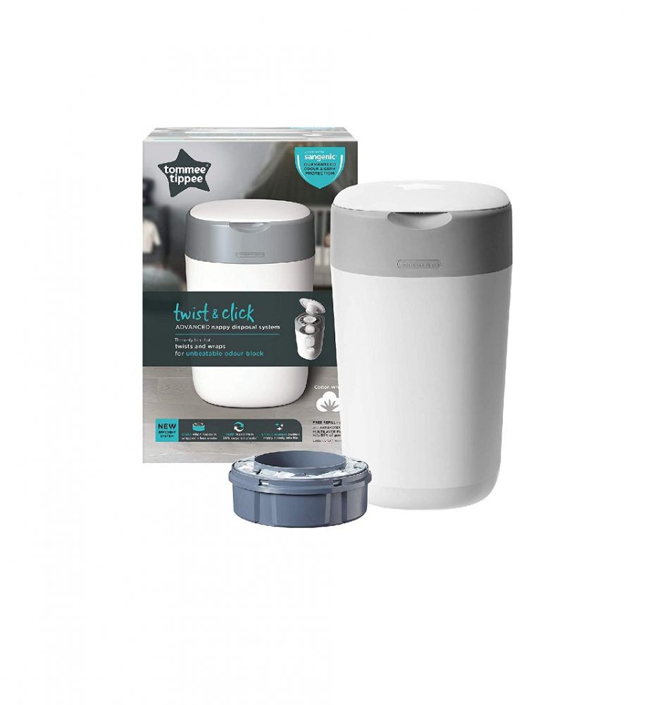 سلة التخلص من الحفاضات المستعملة تويست آند كليك من تومي تيبي - أبيض