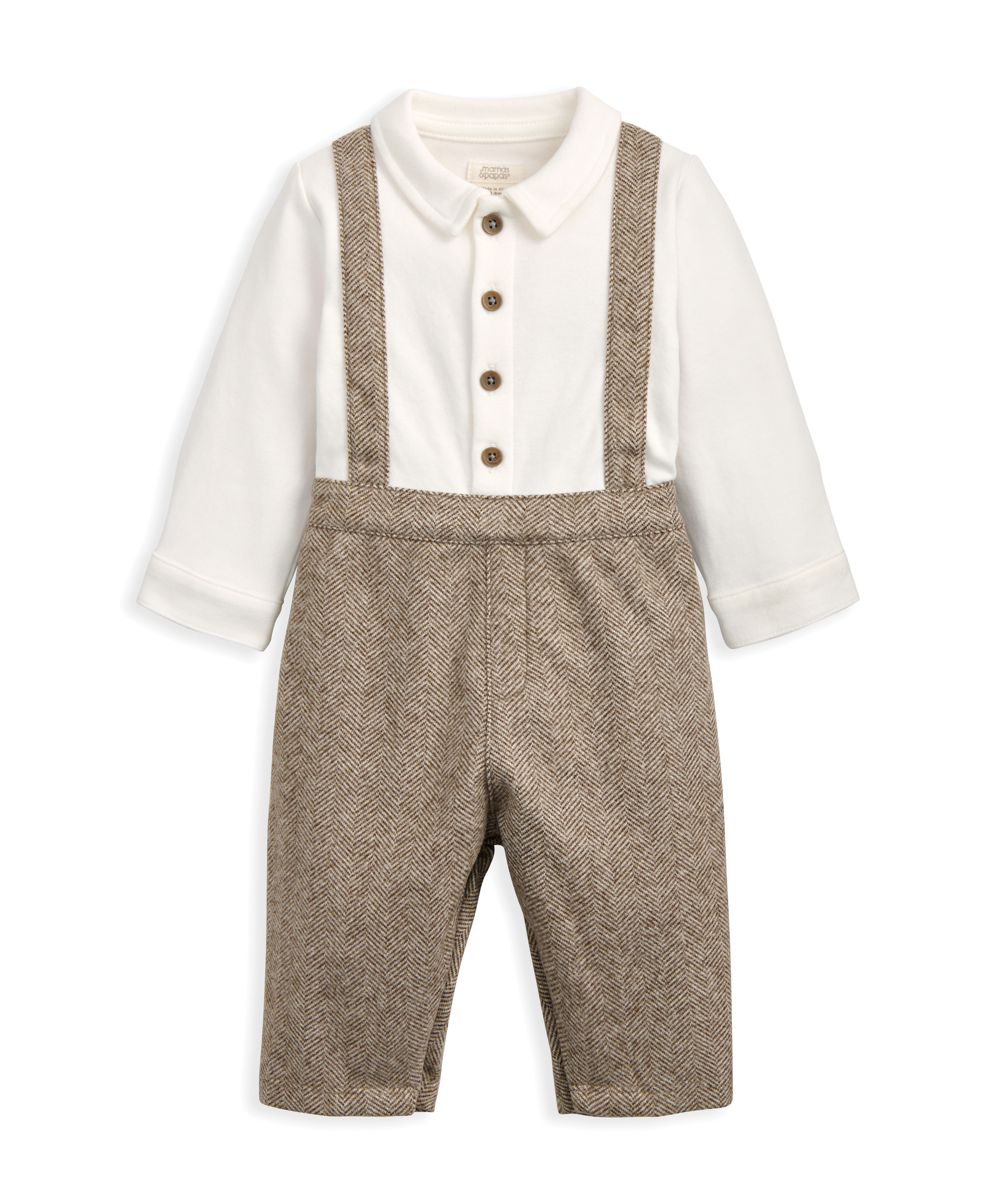 أفرول بنمط قميص بياقة عالية وحمالات - اوتميل image number 2