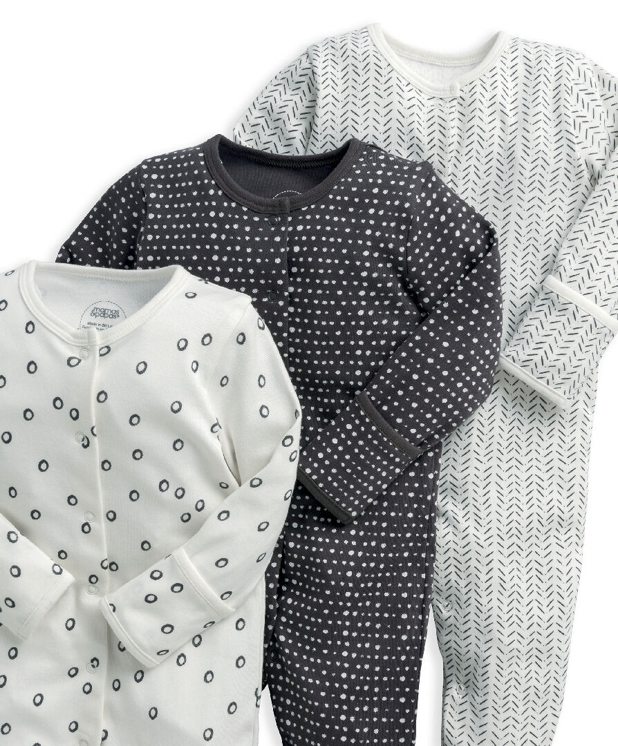 طقم بيجاما قطعة واحدة باللونين الأبيض والأسود - 3 قطع image number 3