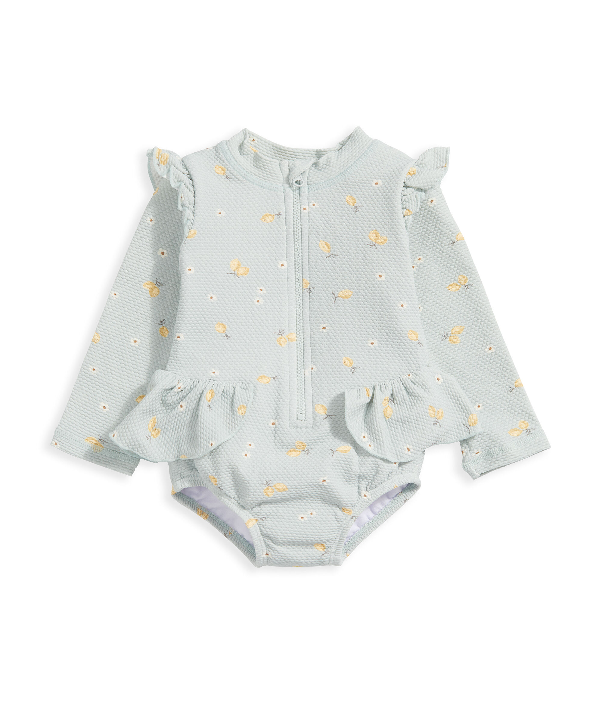 بدلة سباحة بكشكش وأكمام طويلة - وردي image number 2