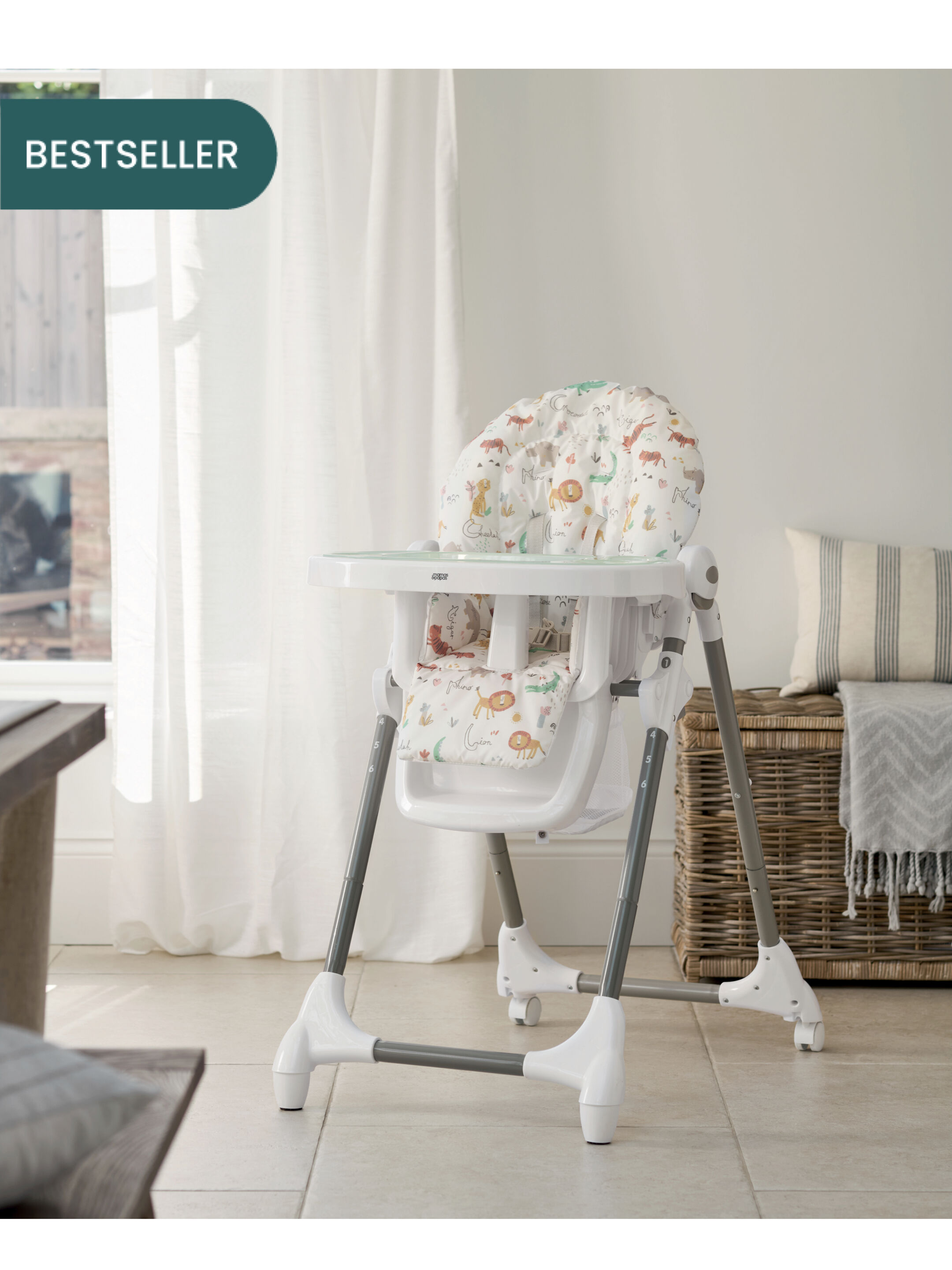 كرسي سناكس مرتفع - نقشة غابة وأحرف