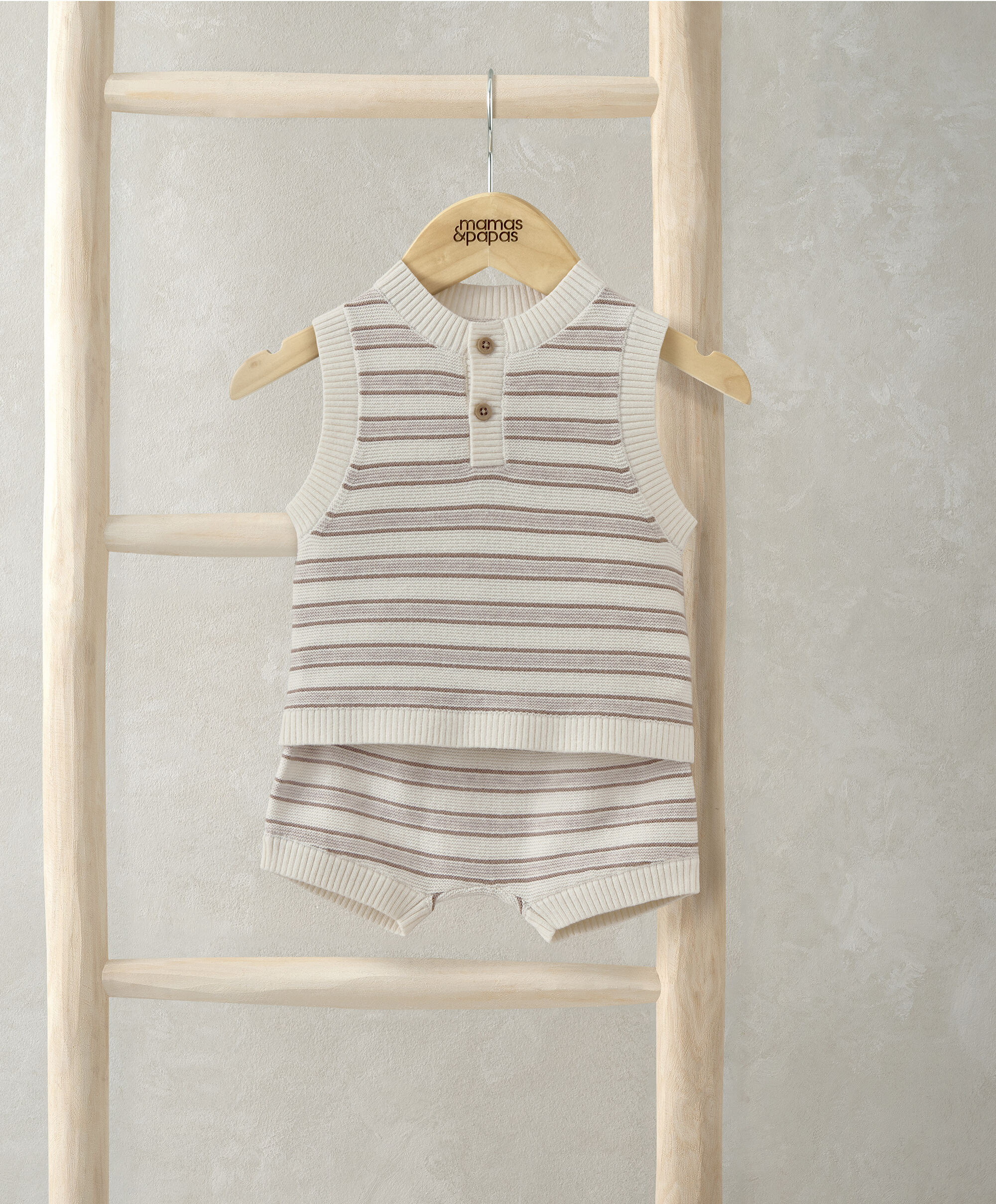 طقم بلوزة وشورت منسوج بنقشة مخططة، قطعتين image number 1