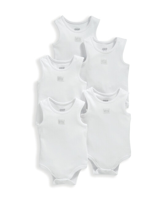 طقم لباس قطعة واحدة أبيض بدون أكمام - 5 قطع image number 1