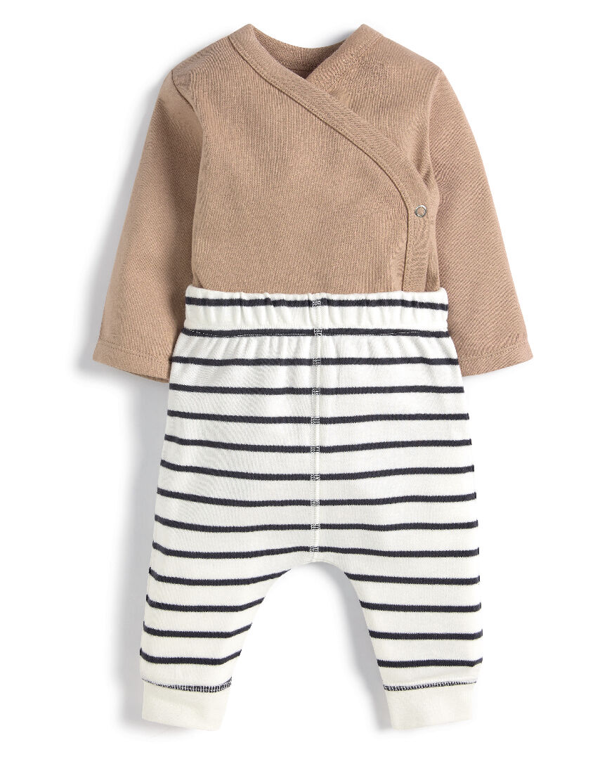 طقم لغينغز مخطط ولباس قطعة واحدة بتصميم ملفوف - قطعتان image number 1