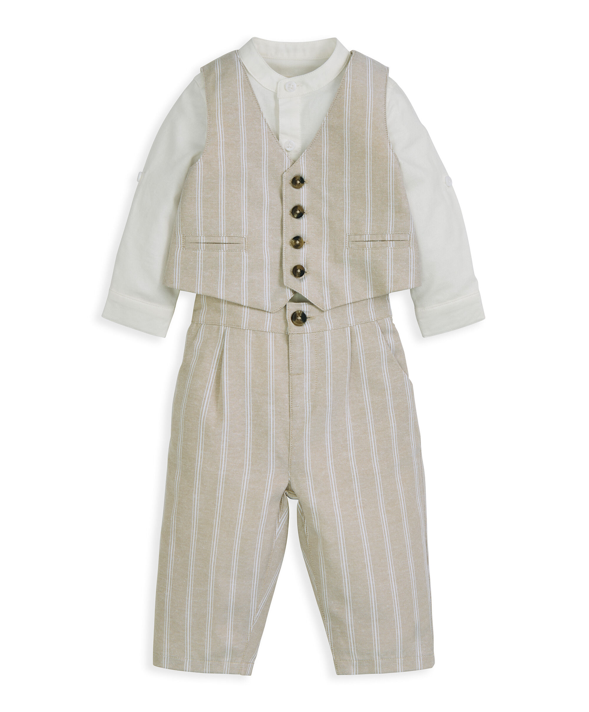 بدلة مخططة باللون البيج، ثلاث قطع image number 2