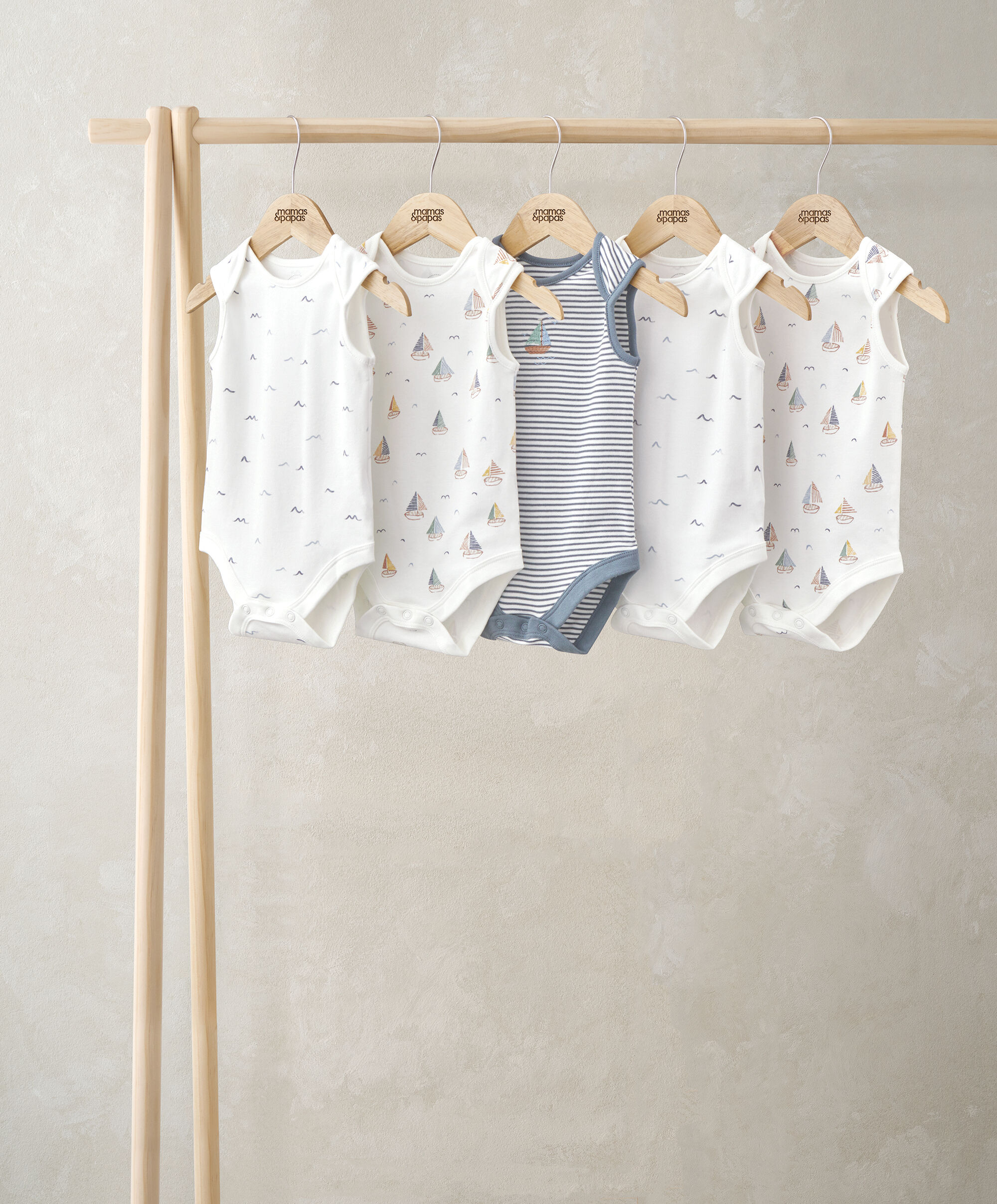 طقم بودي سوت بلا أكمام بنقشة بحرية، 5 قطع