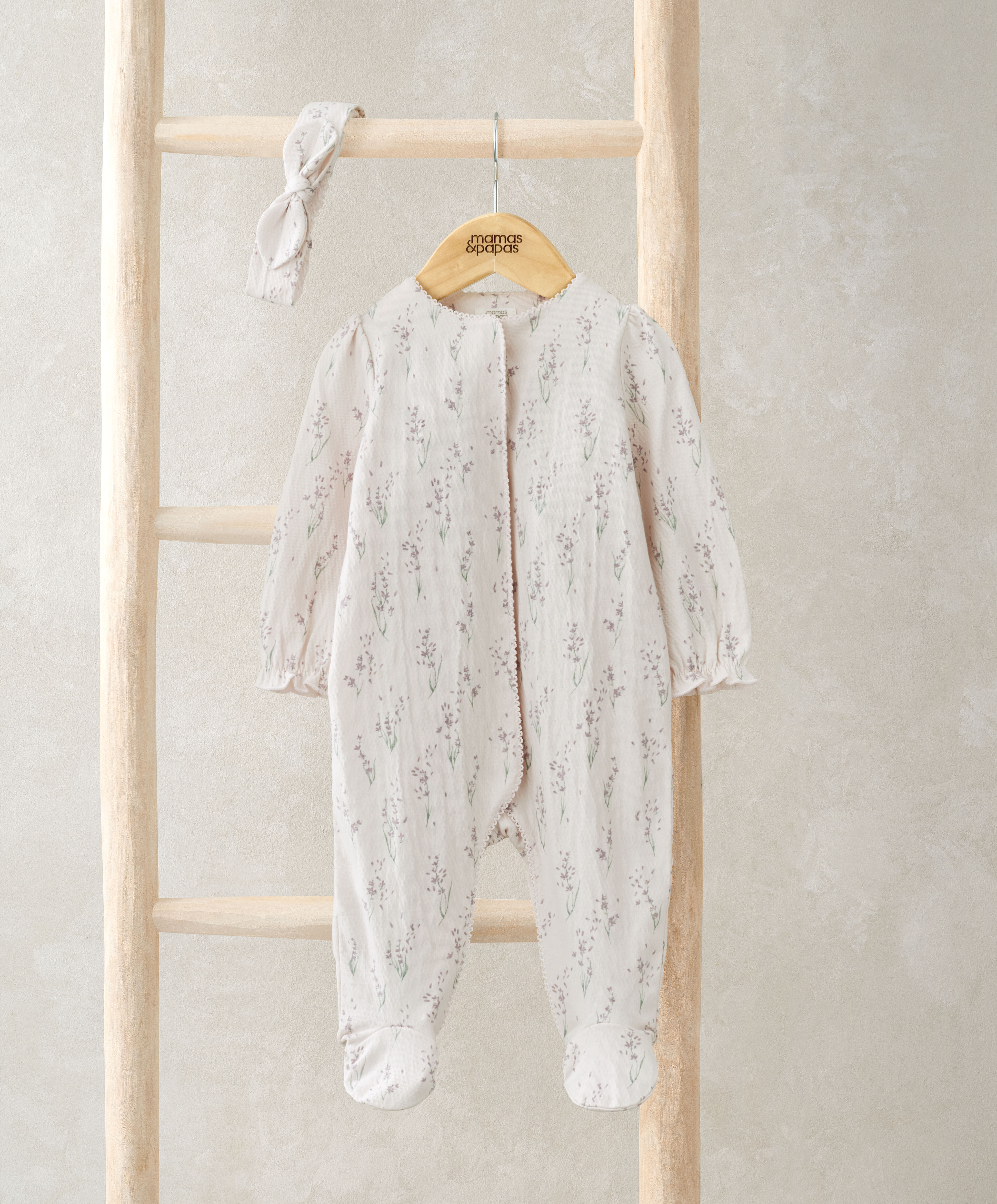 طقم الكل في واحد وطوق رأس بنقشة زهور اللافندر - قطعتان image number 1