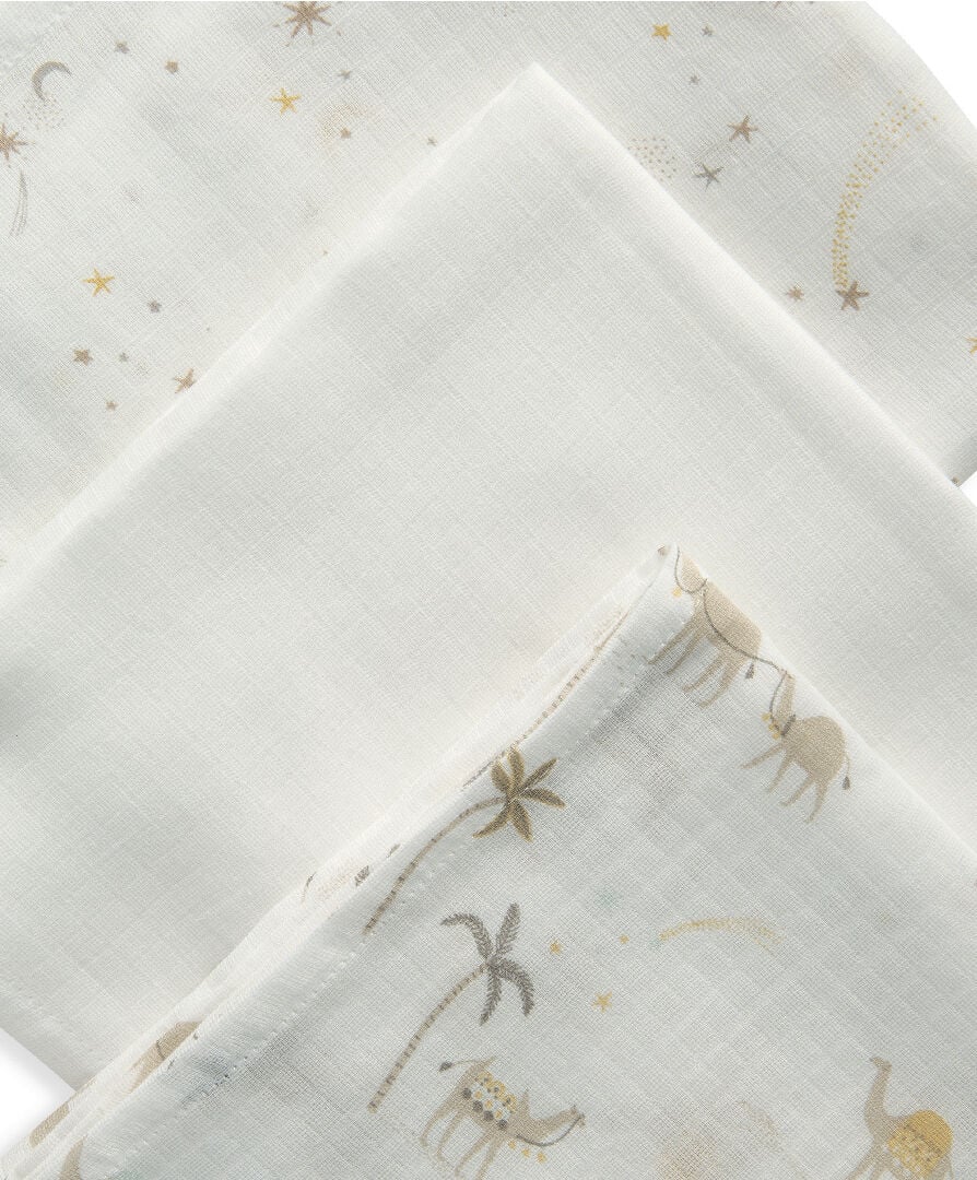 طقم مربعات موسلين بنقشة جمل - 3 قطع بلون محايد image number 2