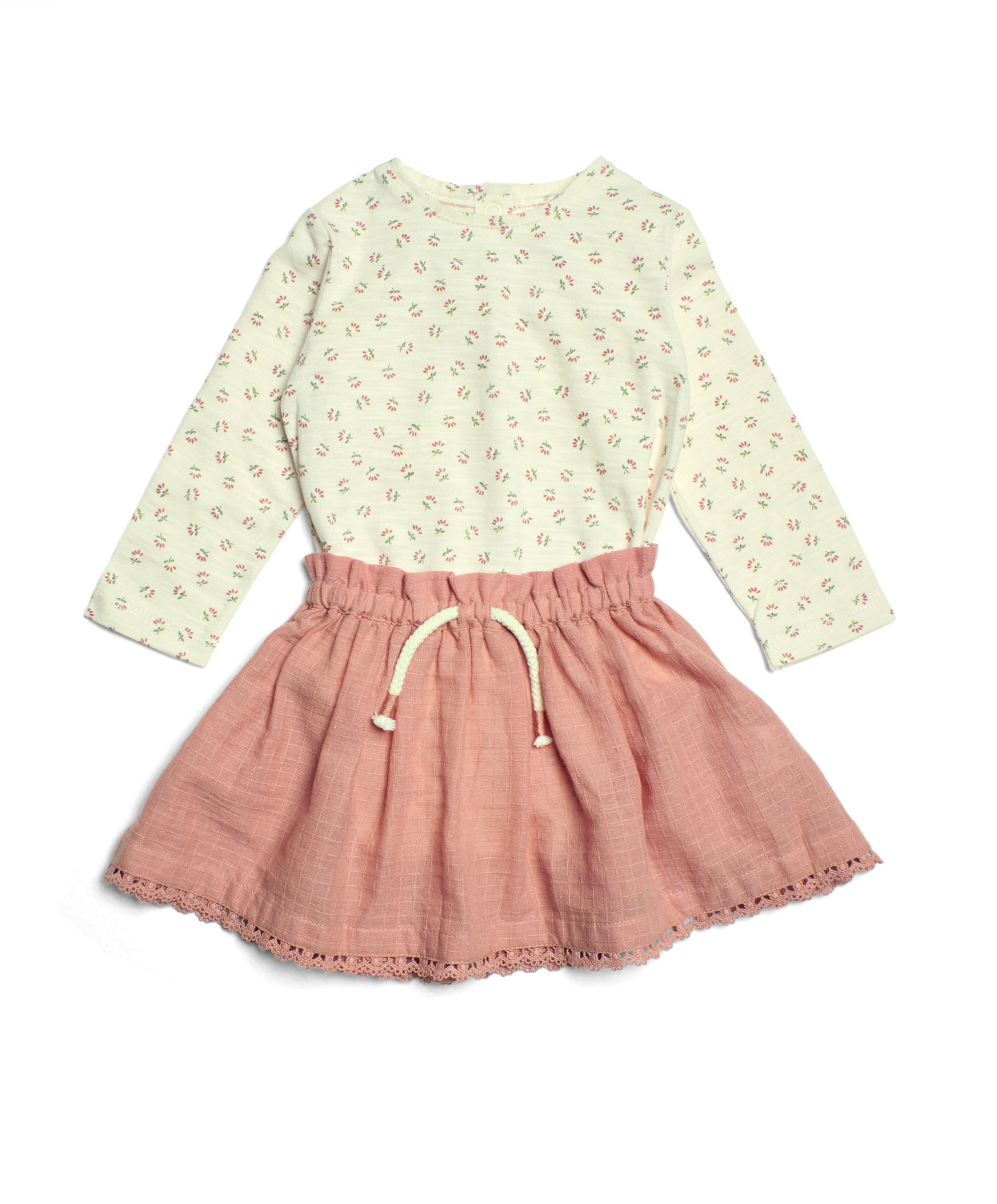 طقم تنورة ولباس قطعة واحدة بنقشة زهور image number 1