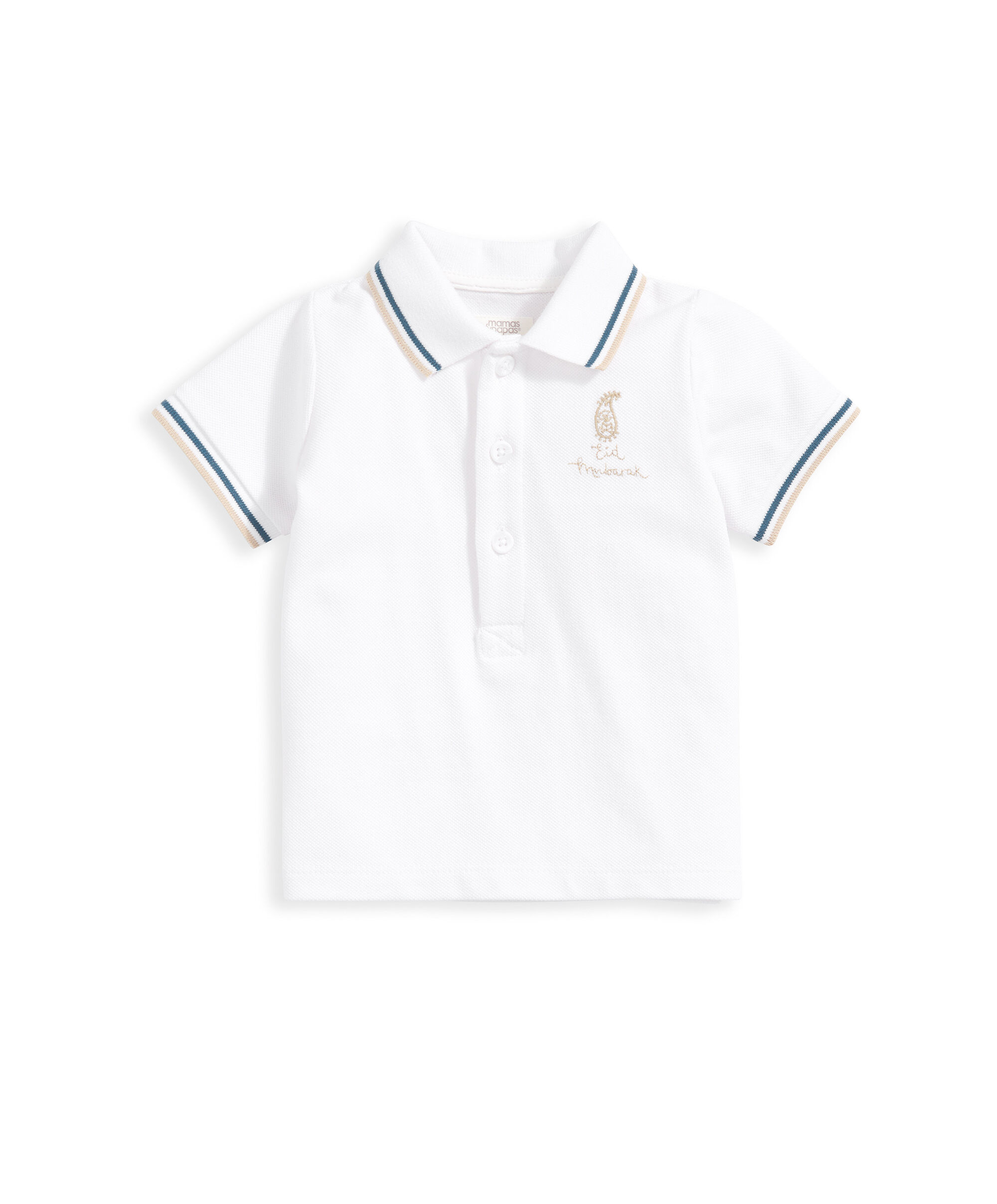 تي شيرت بولو بتطريز Eid Mubarak - أبيض image number 2