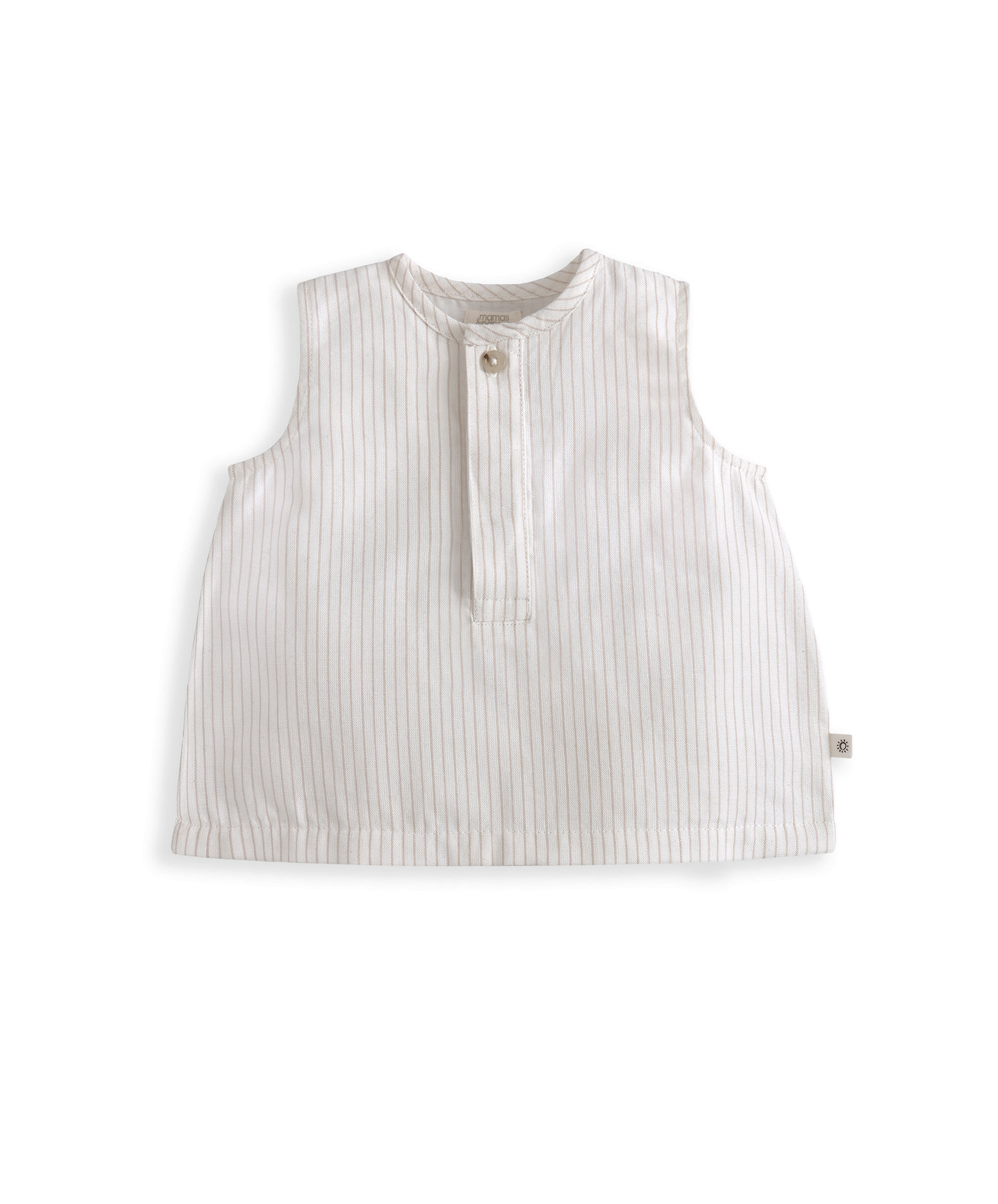 طقم بلوزة بلا أكمام وشورت بنقشة مخططة كتان image number 3