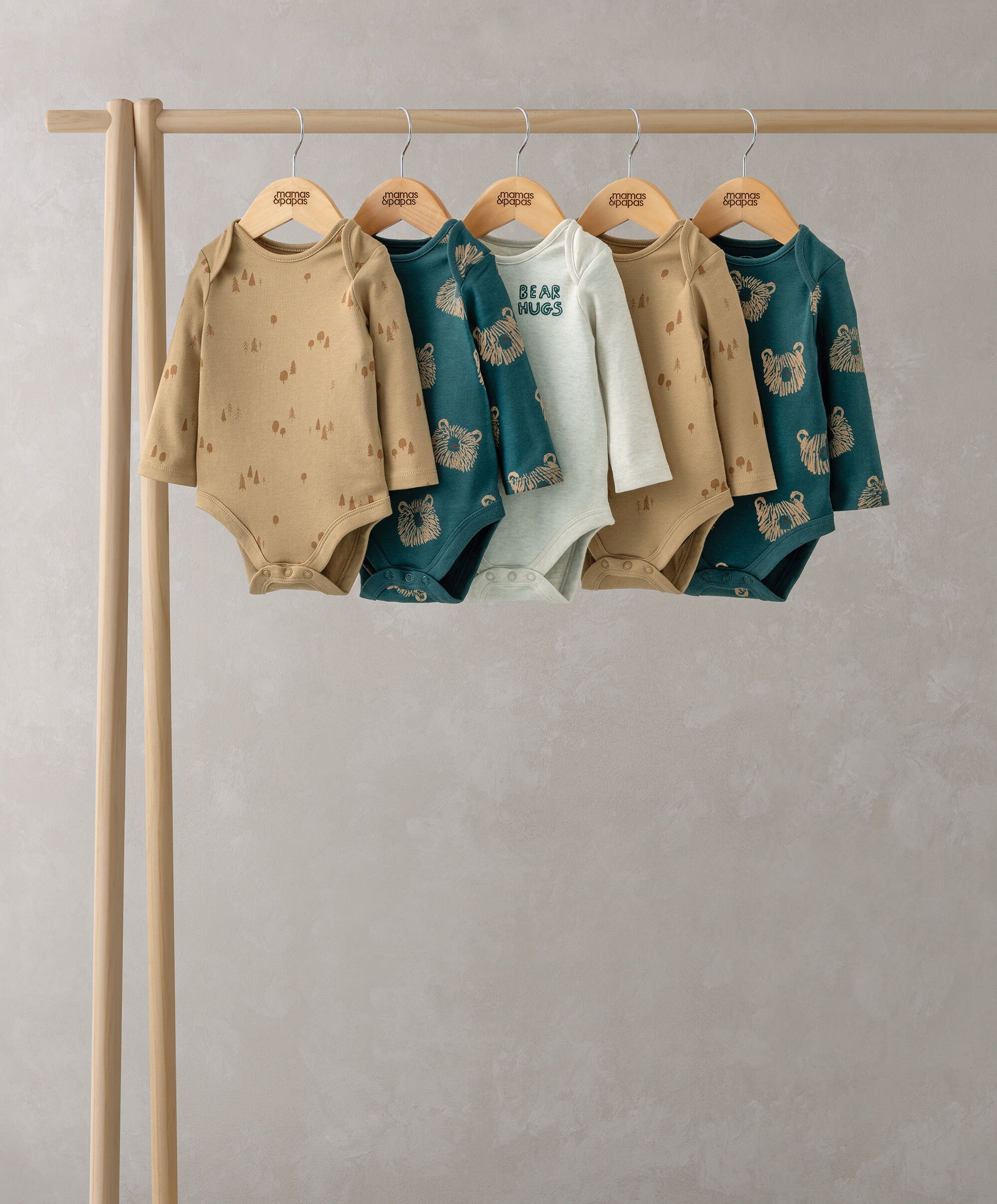 طقم لباس قطعة واحدة بأكمام طويلة وطبعة دب - 5 قطع