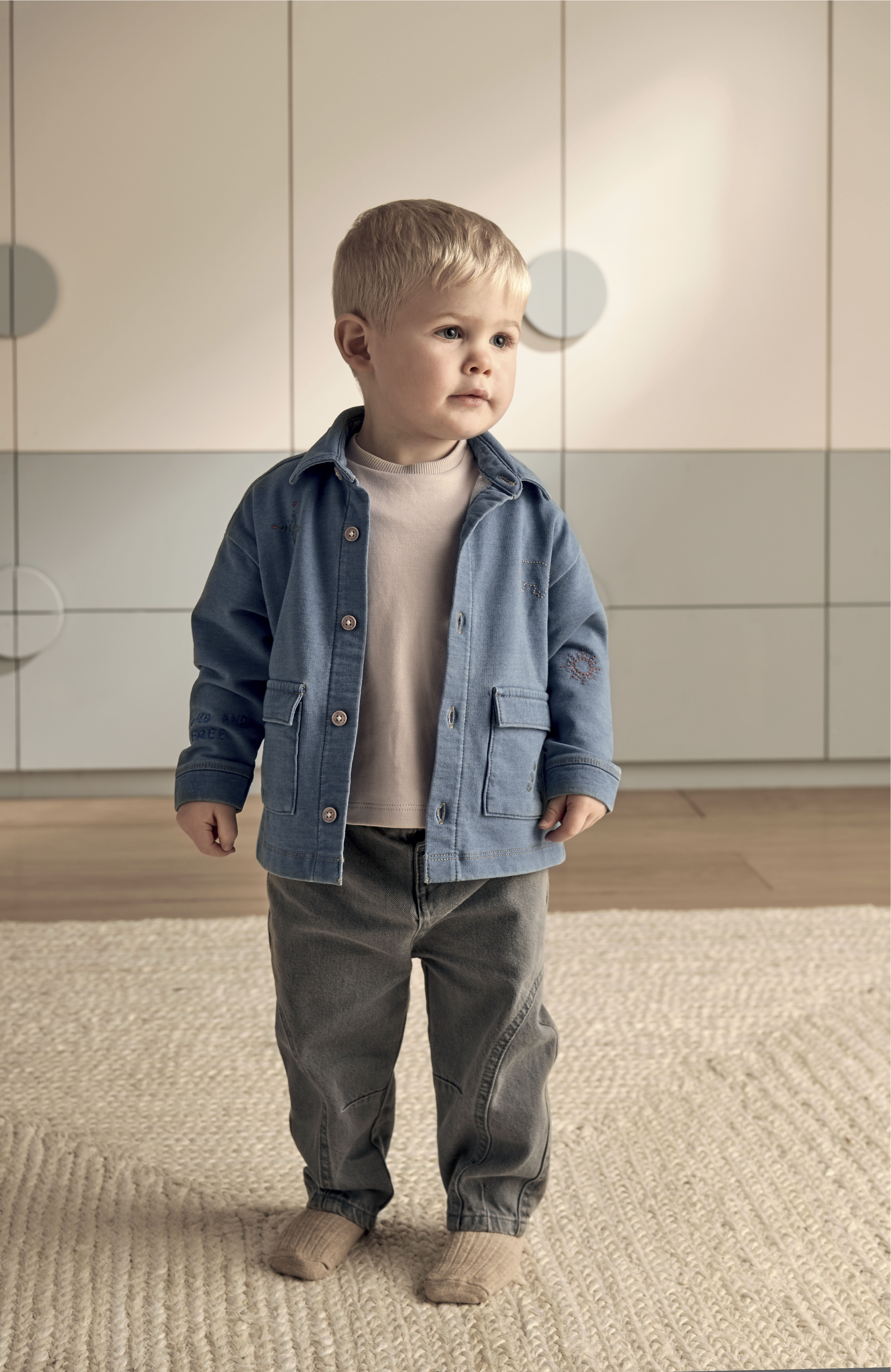 طقم قميص بنمط جاكيت دنيم وتيشيرت، قطعتين