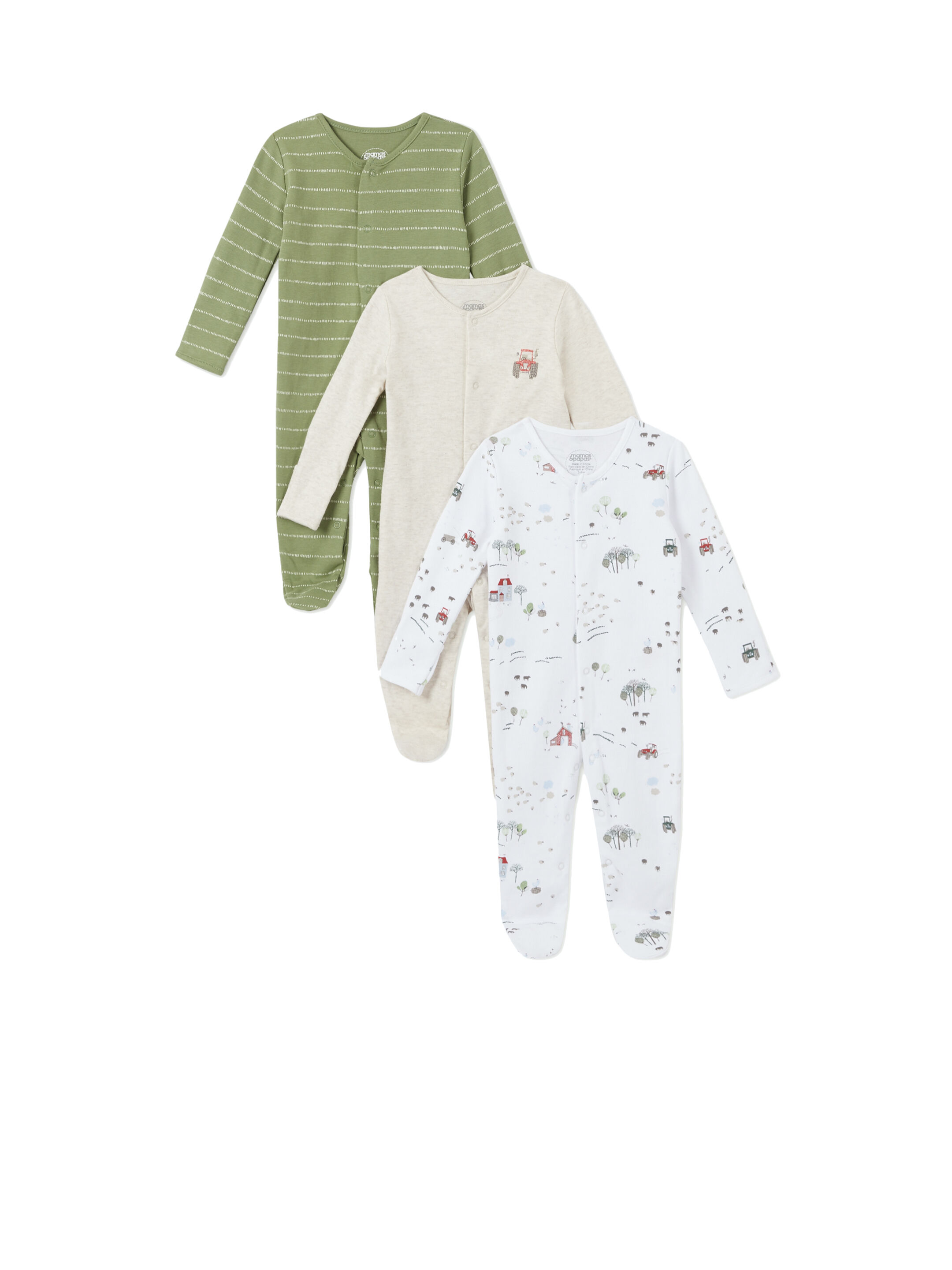 طقم بيجاما قطعة واحدة بنقشة جرار - 3 قطع image number 1