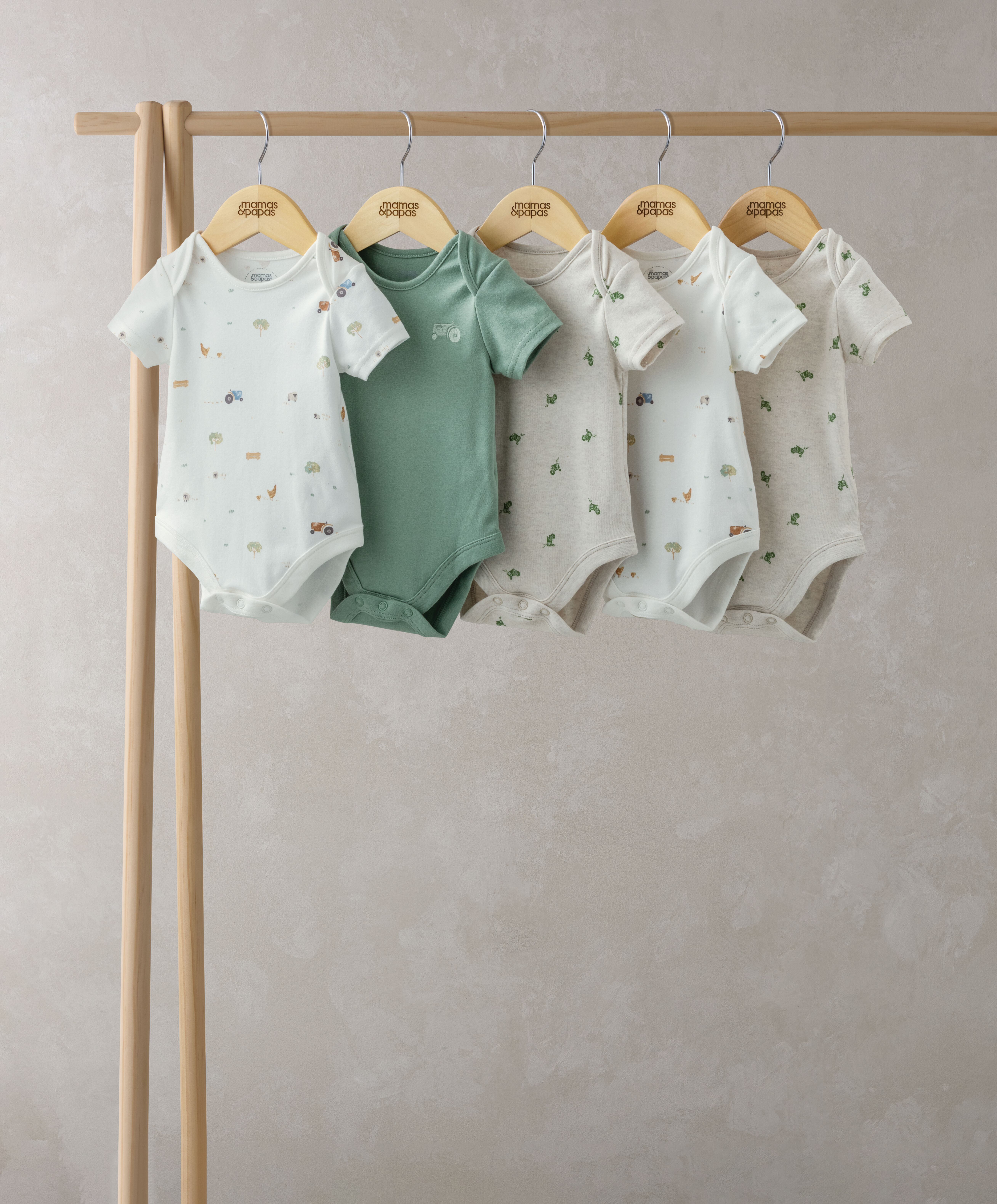 طقم لباس قطعة واحدة بأكمام قصيرة ونقشة مزرعة - 5 قطع image number 1