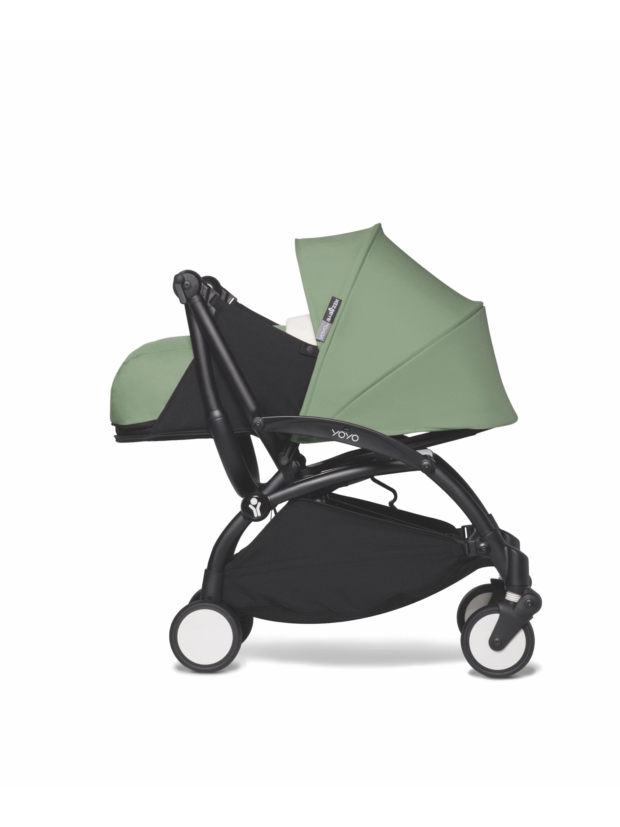 عربة أطفال بيبي زن يويو بهيكل أسود ومجموعة مقعد عربة للأطفال حديثي الولادة أخضر فاتح image number 3