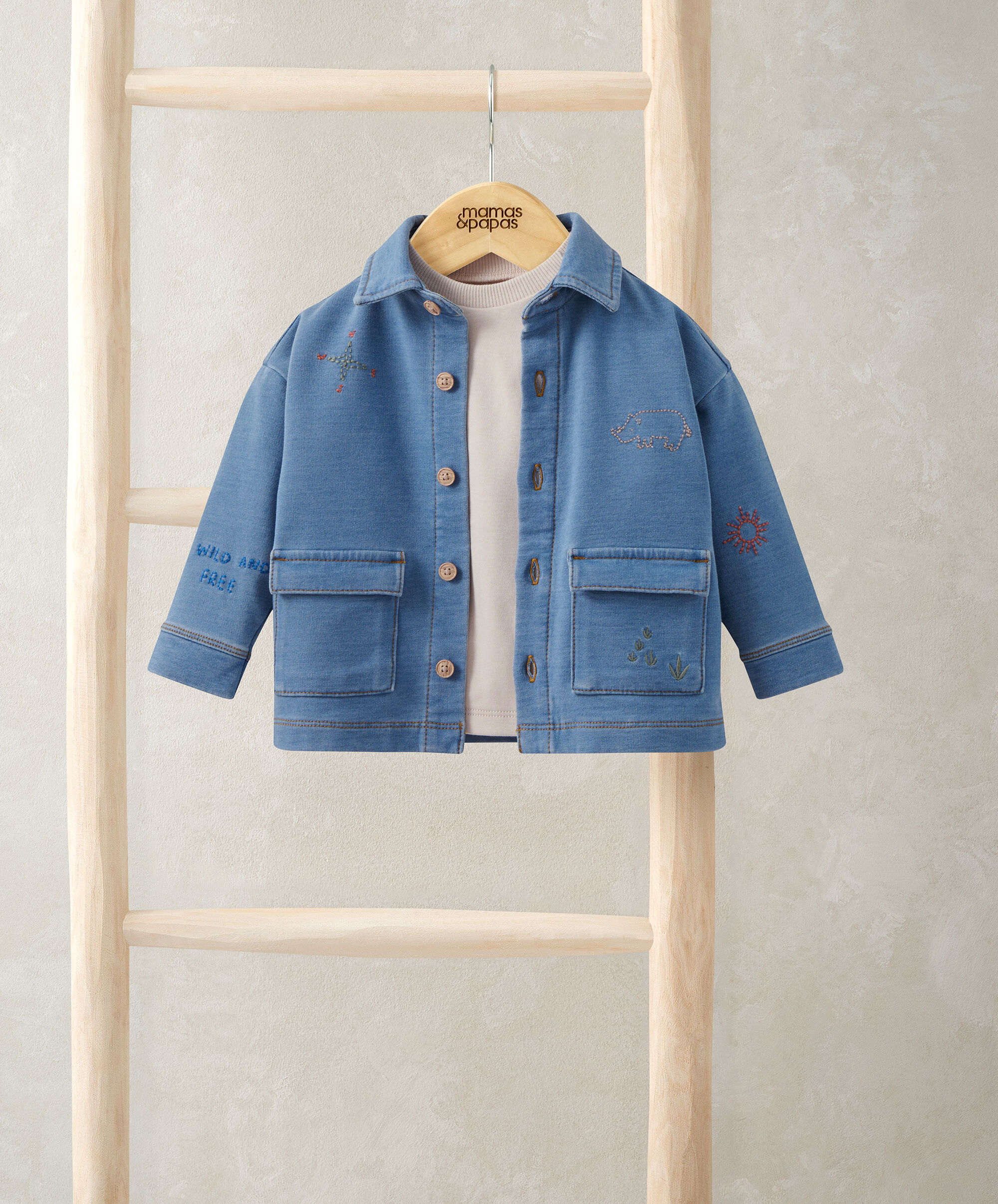 طقم قميص بنمط جاكيت دنيم وتيشيرت، قطعتين image number 1