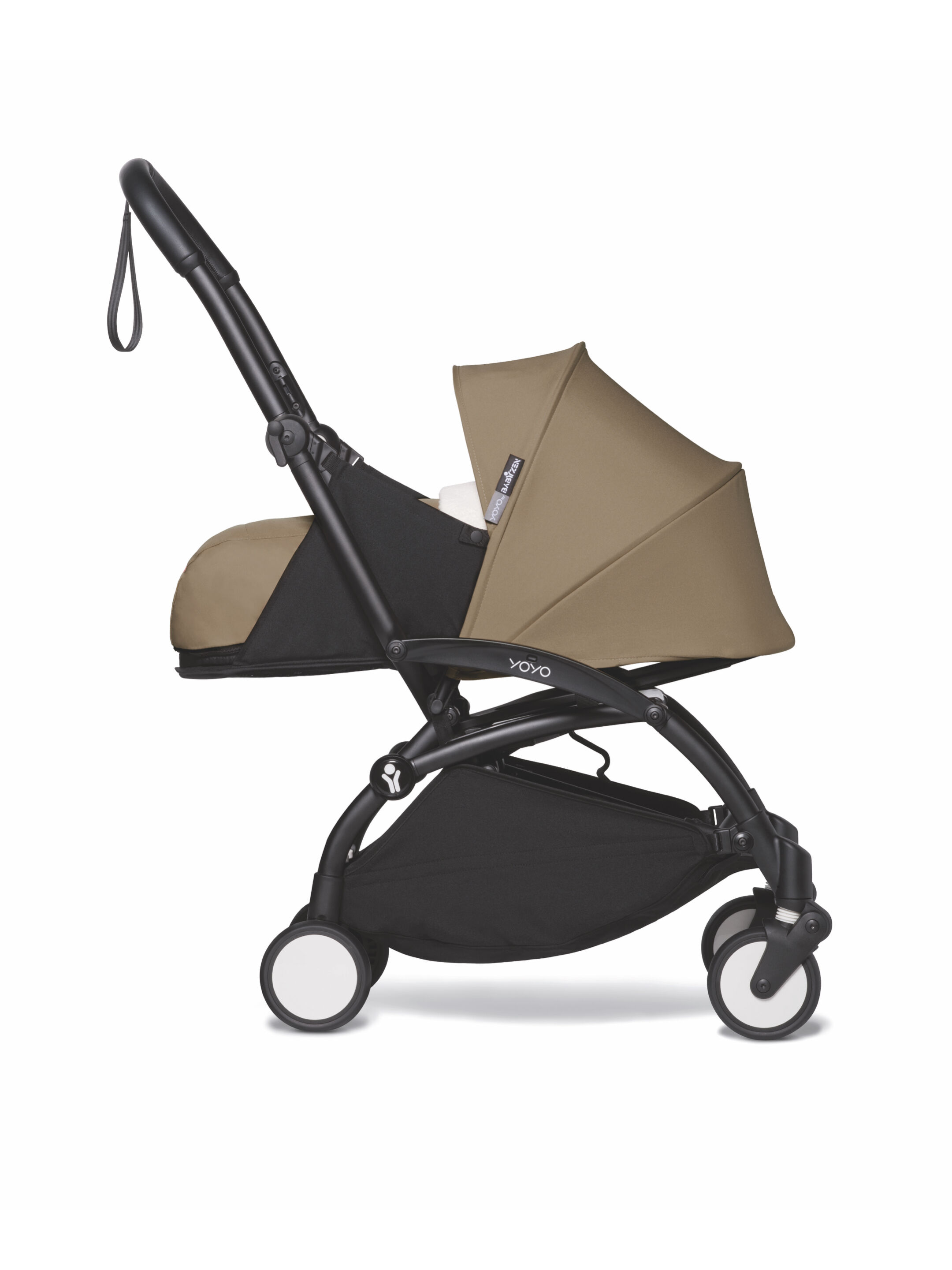 عربة أطفال بيبي زن يويو بهيكل أسود ومجموعة مقعد عربة للأطفال حديثي الولادة بني image number 2