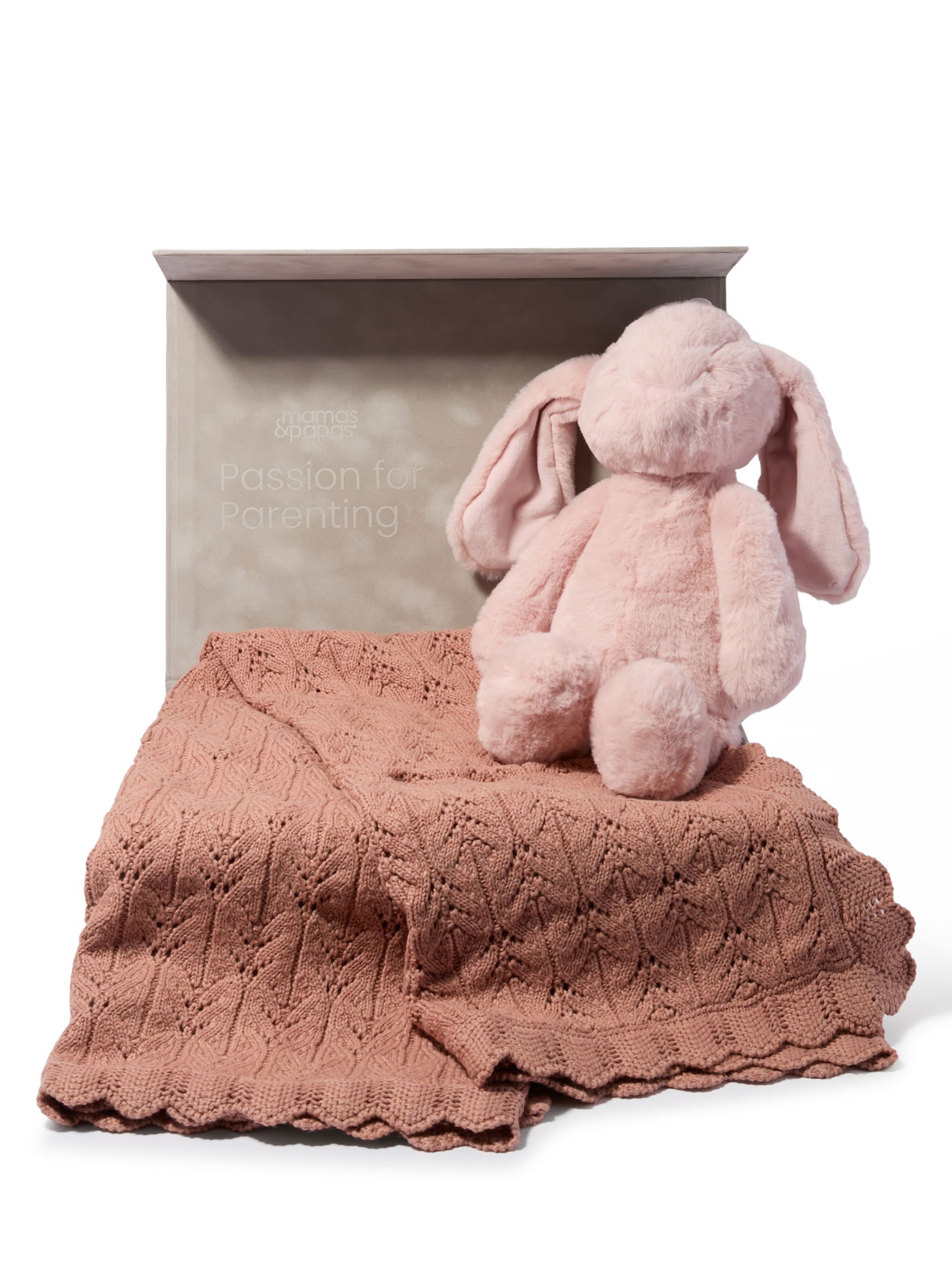 Cosy Gift Set - Wildflower Knitted Blanket with Pink Bunny Soft Toy image number 1
