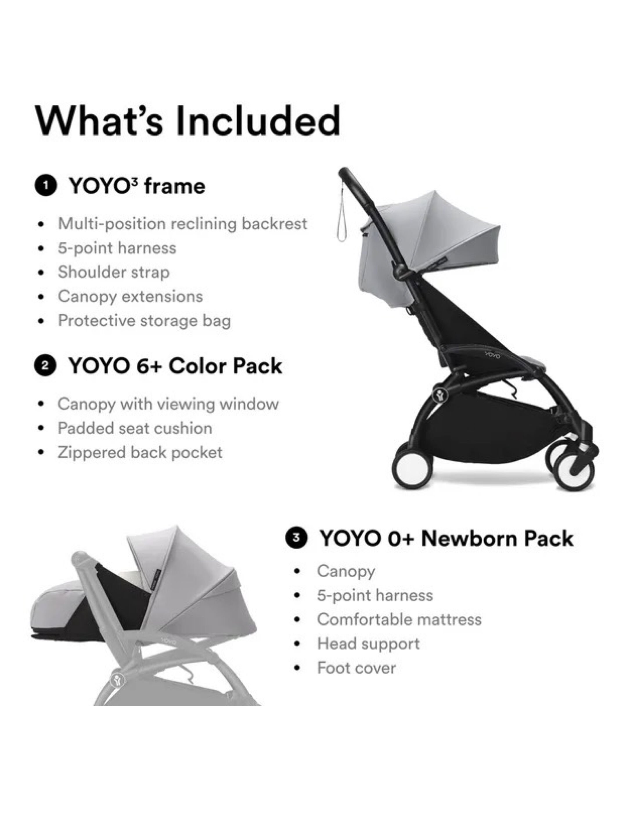 Stokke YOYO3 Full Stroller with Black Frame, 0+ Newborn and 6+ Color Pack - Stone (3 pieces) image number 2