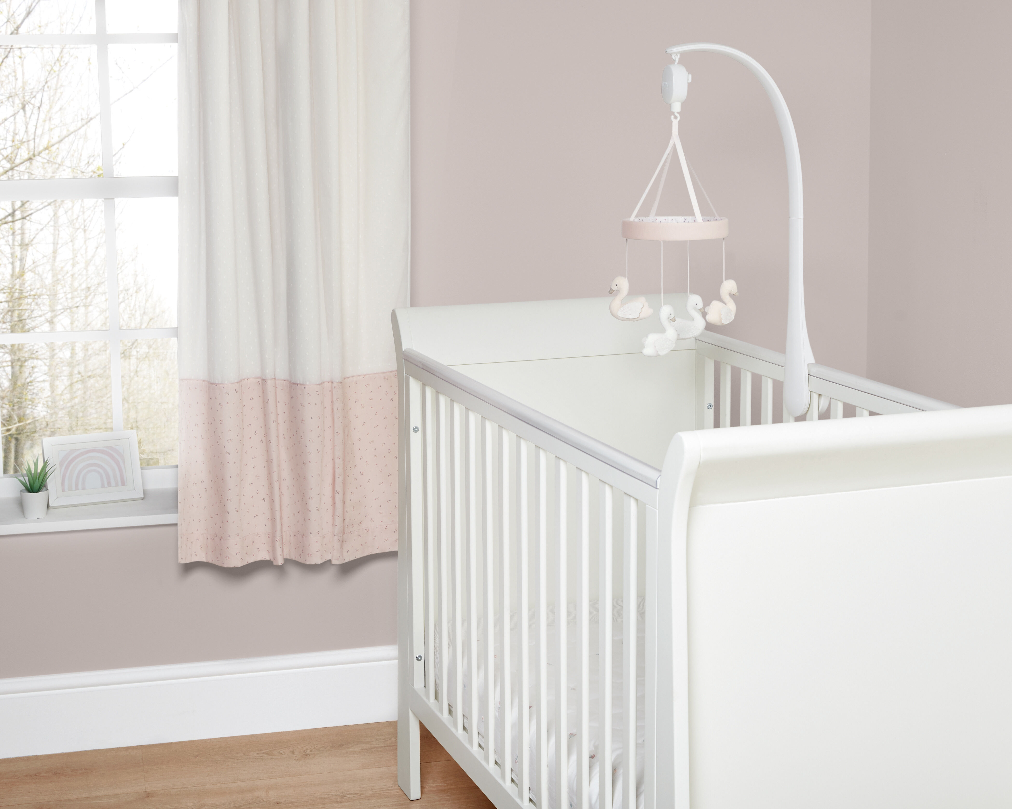 ألعاب مهد متحركة بتصميم زهور بموسيقى ويلكم تو ذا وورلد - وردي وأبيض image number 3