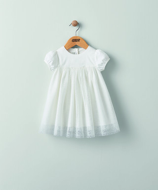 فستان قماش شبكي منقط - أبيض