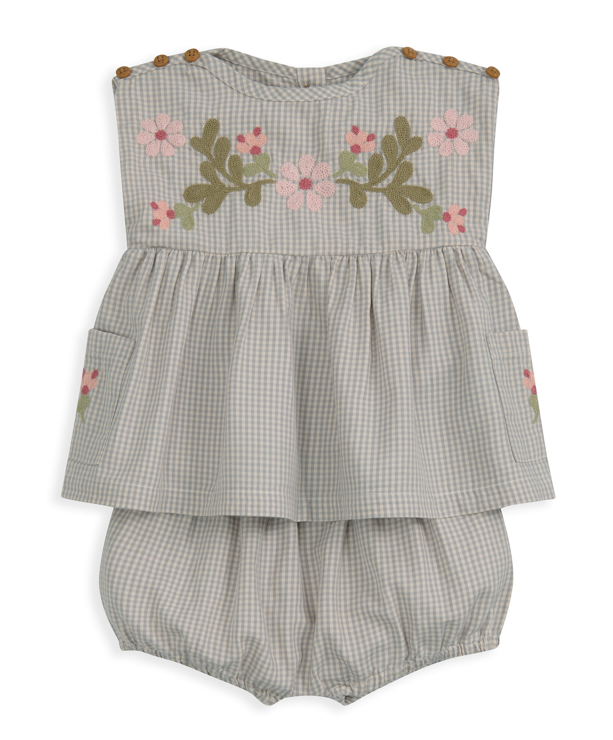 طقم بلوزة بنقشة مربعات وشورت، قطعتين image number 2