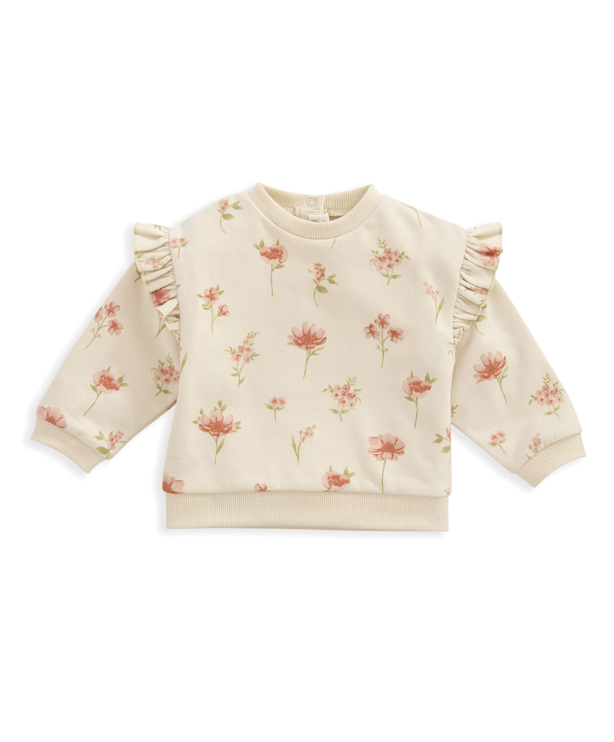 طقم لباس قطعة واحدة وبنطال رياضي بنقشة زهور بألوان مائية - وردي image number 2