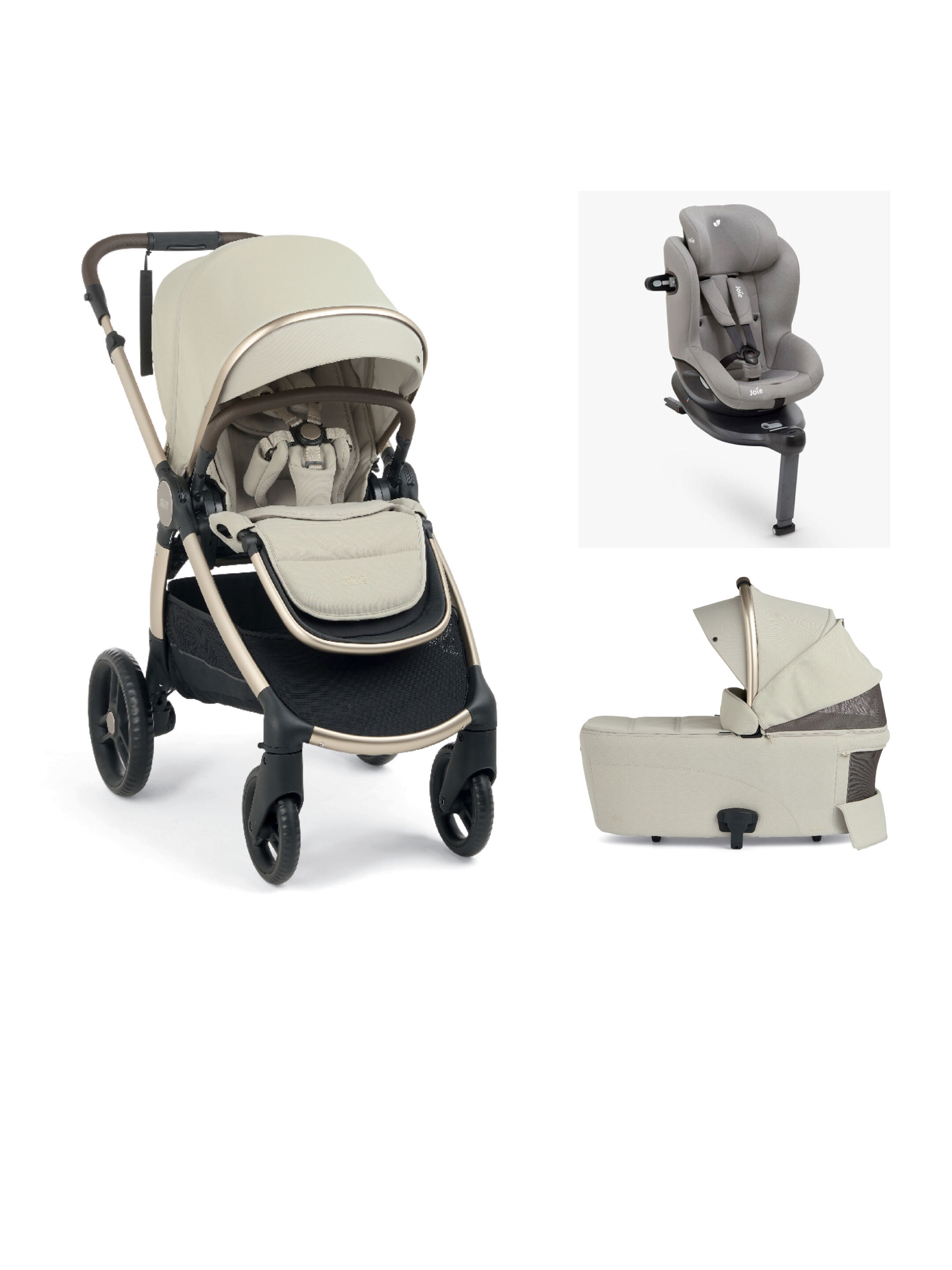 مجموعة عربة أطفال أوكارو 2 مع مهد محمول ومقعد سيارة آي-سبين 360 آي-سايز من جوي للرضع - بيج