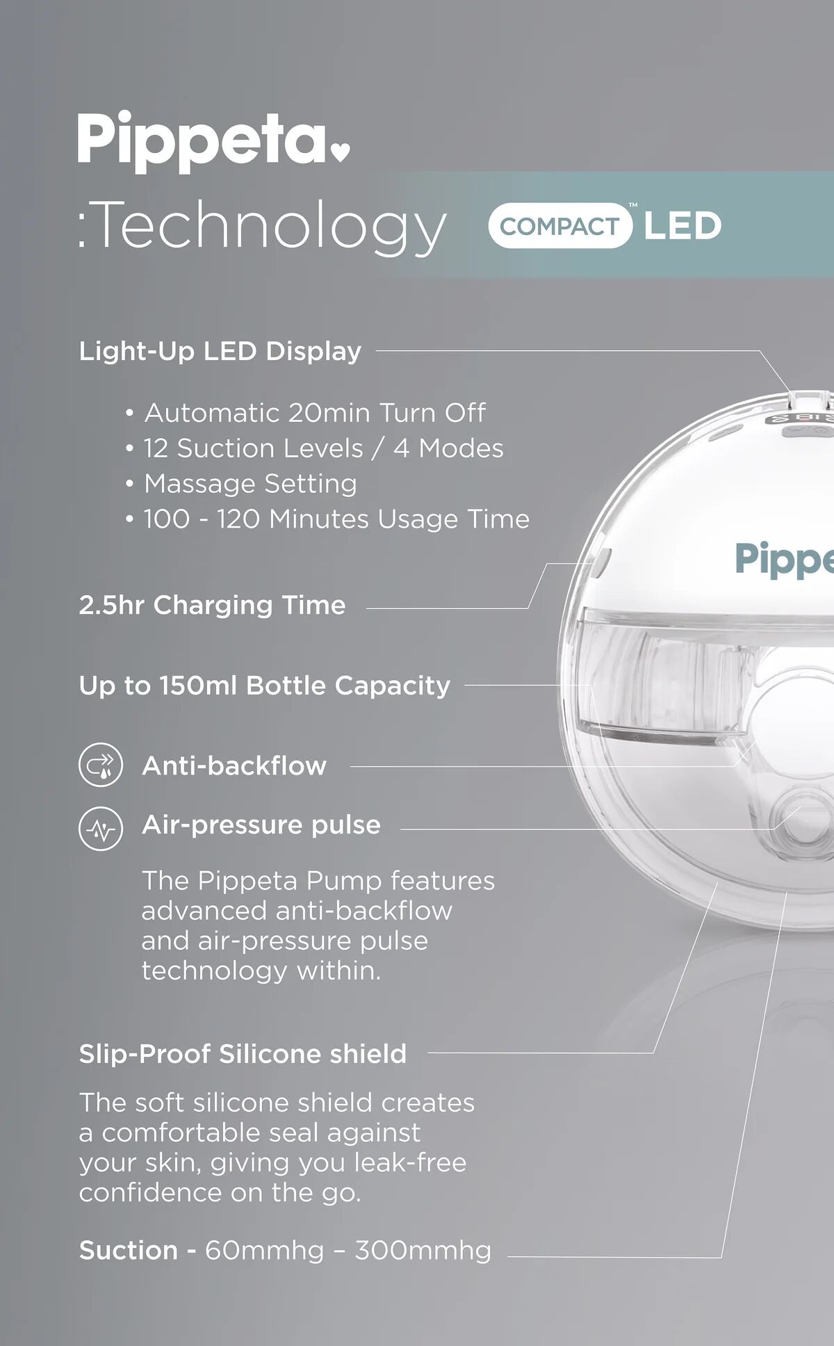 شفاط حليب صغير بشاشة LED يعمل بدون استخدام اليدين من بيبيتا image number 3