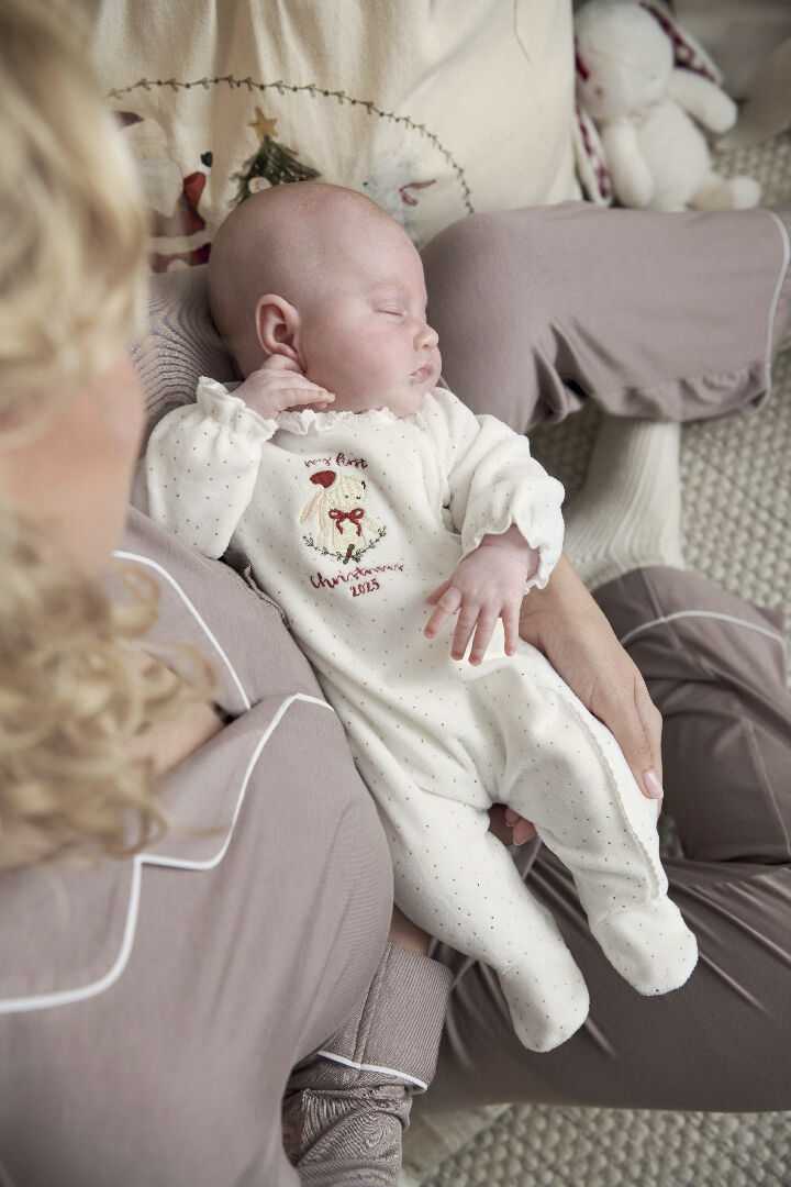 لباس قطعة واحدة بتطريز أرنب وماي فيرست كريسماس image number 1